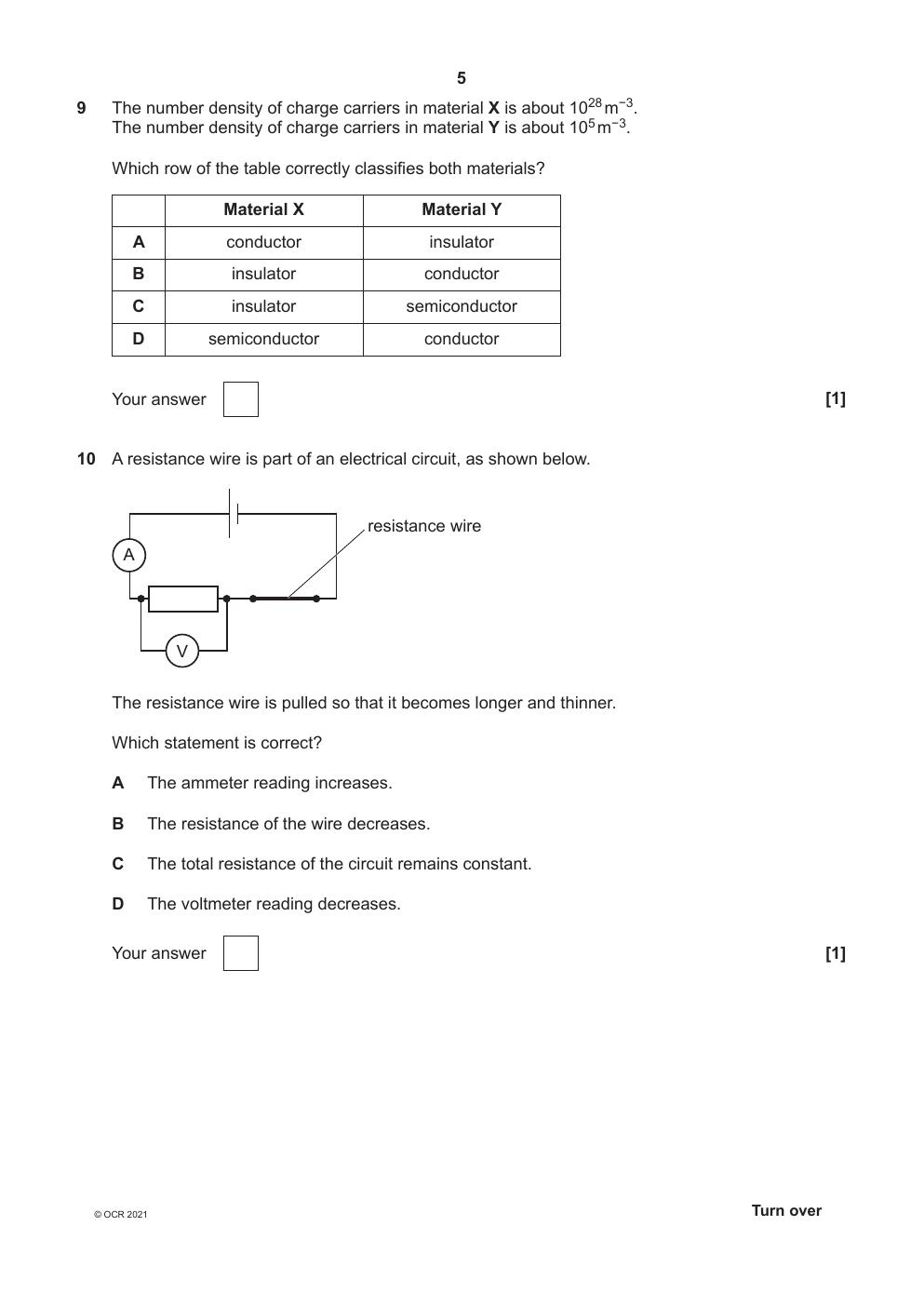 Preview page 5 of OCR AS Level Physics A_H156/01 Question Paper Oct 2021 | Breadth in Physics