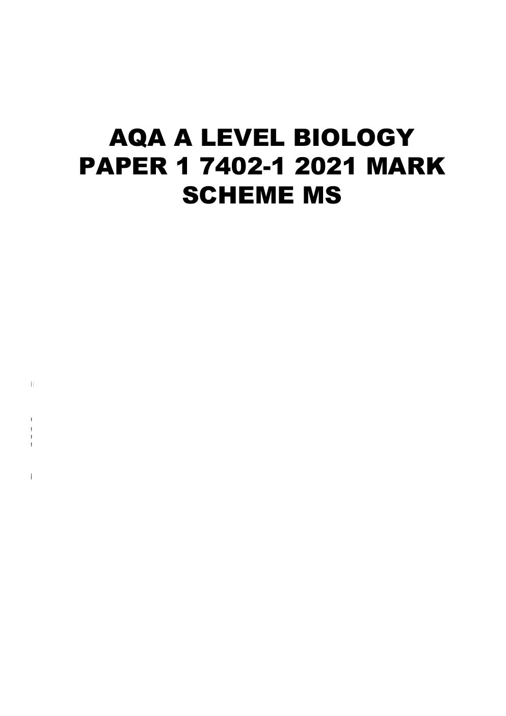 Preview page 2 of AQA A LEVEL BIOLOGY PAPER 1 7402-1 2021 MARK SCHEME MS