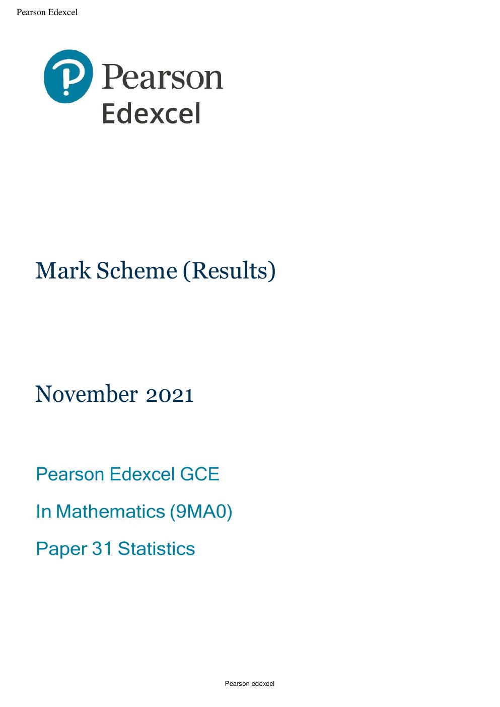 Preview page 2 of Edexcel Maths A Level Paper 31 Statistics MS Nov 2021