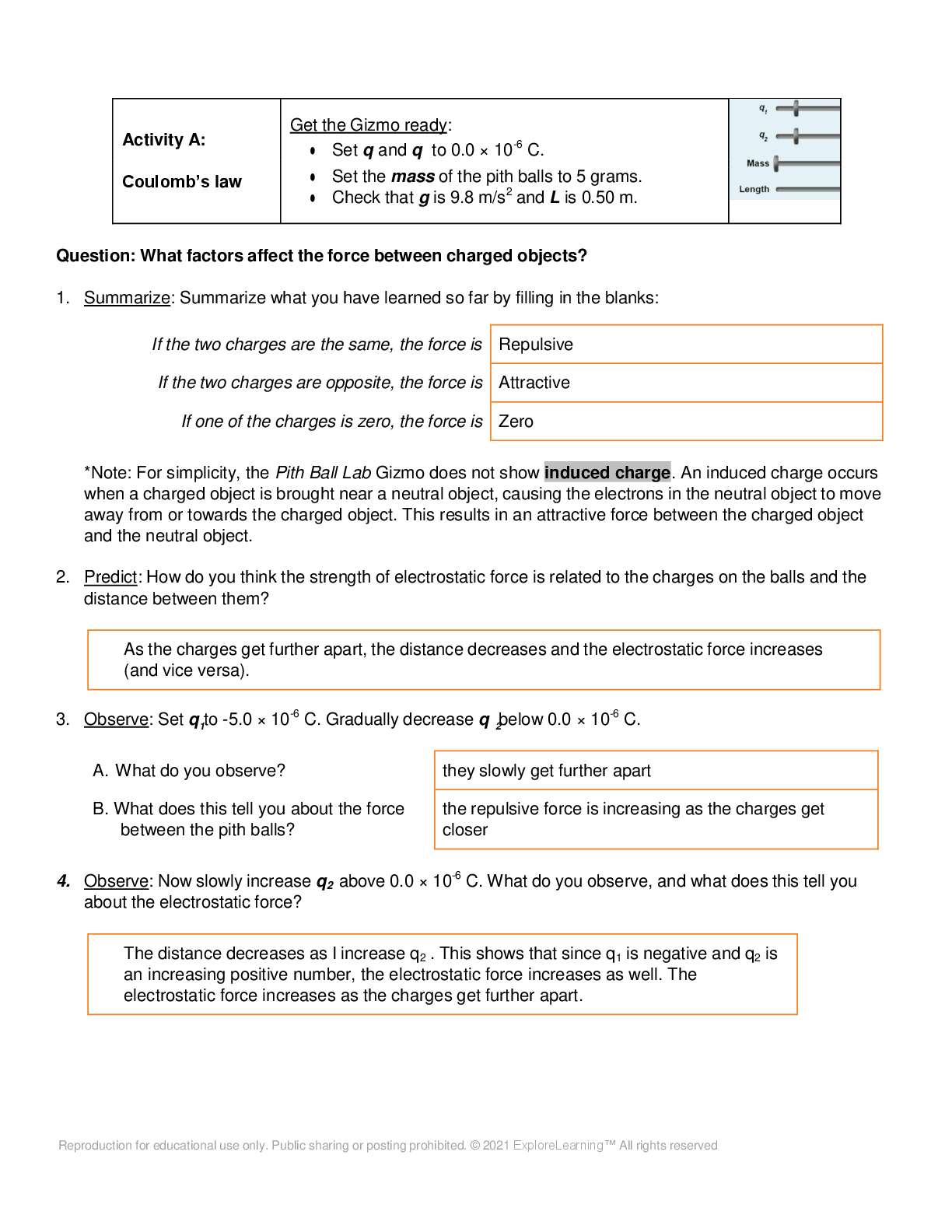 Preview page 2 of PHYSICS Pith Ball Lab Gizmos Student Exploration: Pith Ball Lab Answer Key