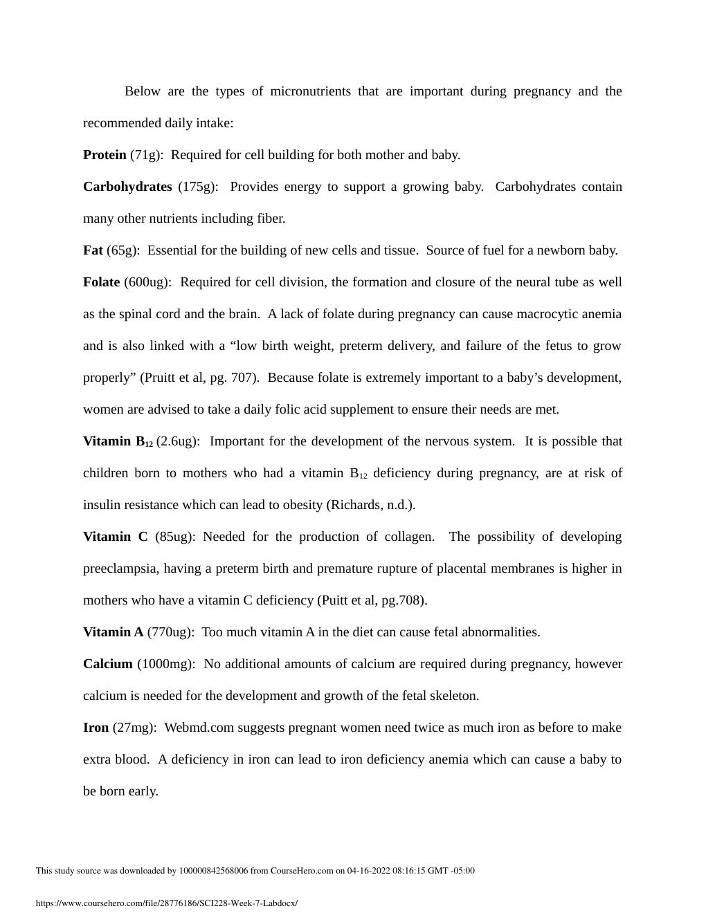Preview page 2 of SCI 228 WEEK 7 ILAB PRENATAL LIFECYCLE AND NUTRATION 2022