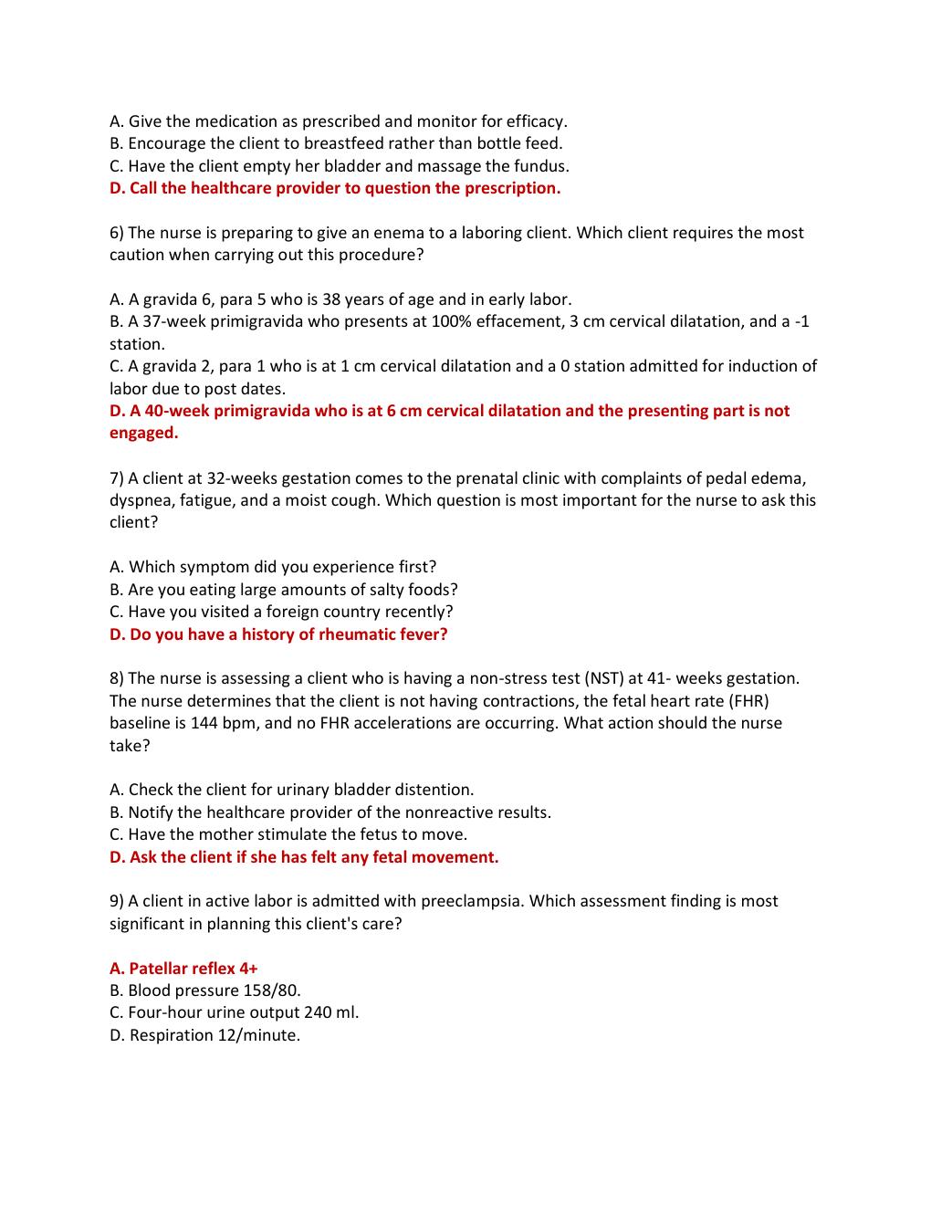 Preview page 2 of OB HESI 2021 - 110 QUESTIONS AND CORRECT ANSWERS