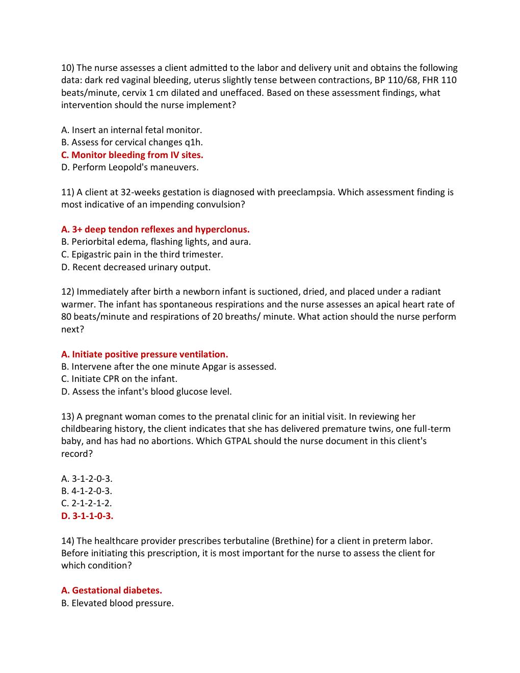 Preview page 3 of OB HESI 2021 - 110 QUESTIONS AND CORRECT ANSWERS
