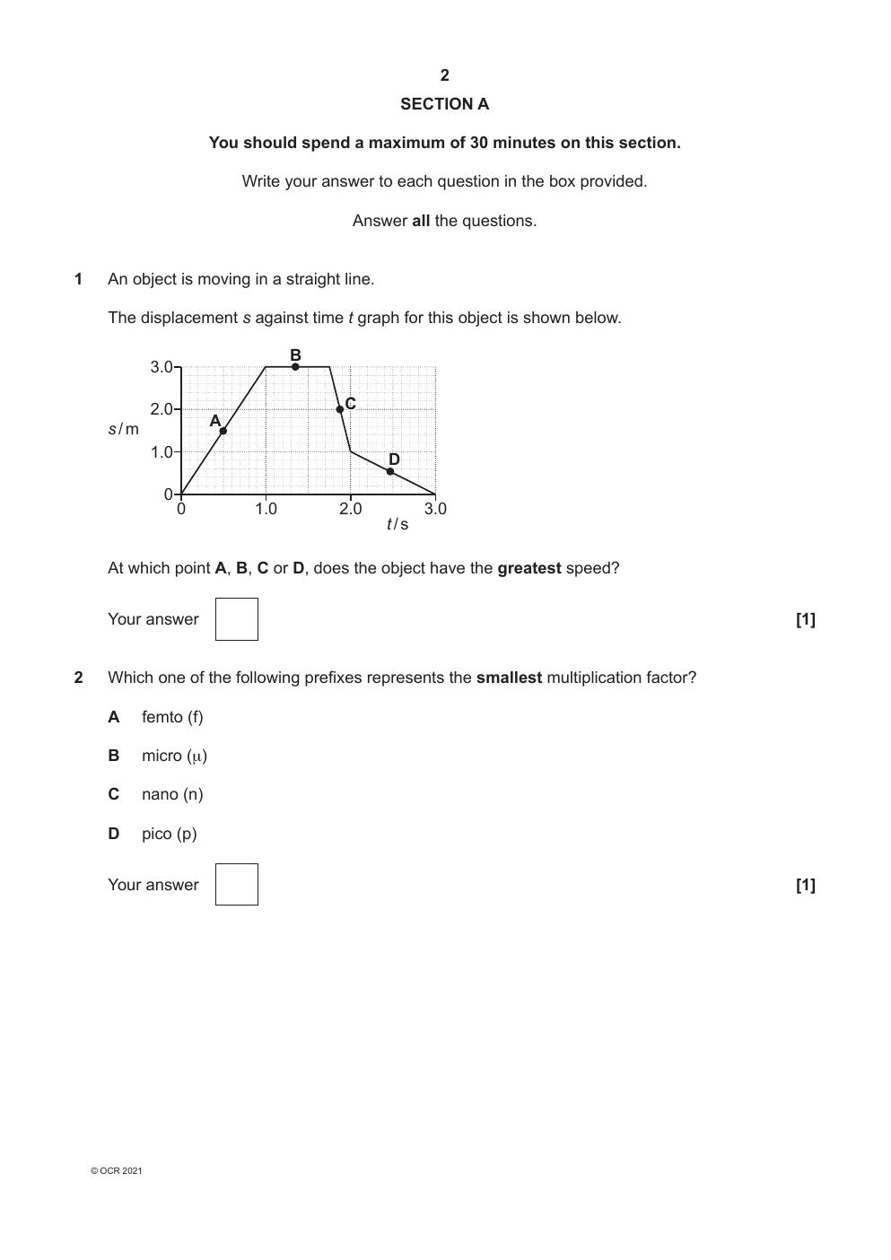 Preview page 2 of > Friday 8 October 2021 – Morning A Level Physics A H556/01 Modelling physics  QP