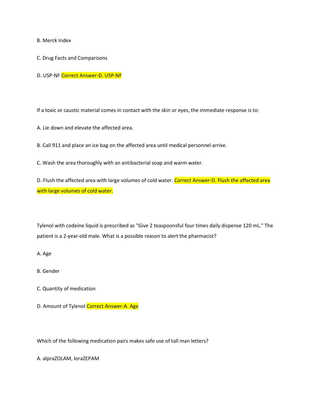 Preview page 4 of PTCB Practice Exam Multiple Choice Flashcards Latest Updated and Already Passed