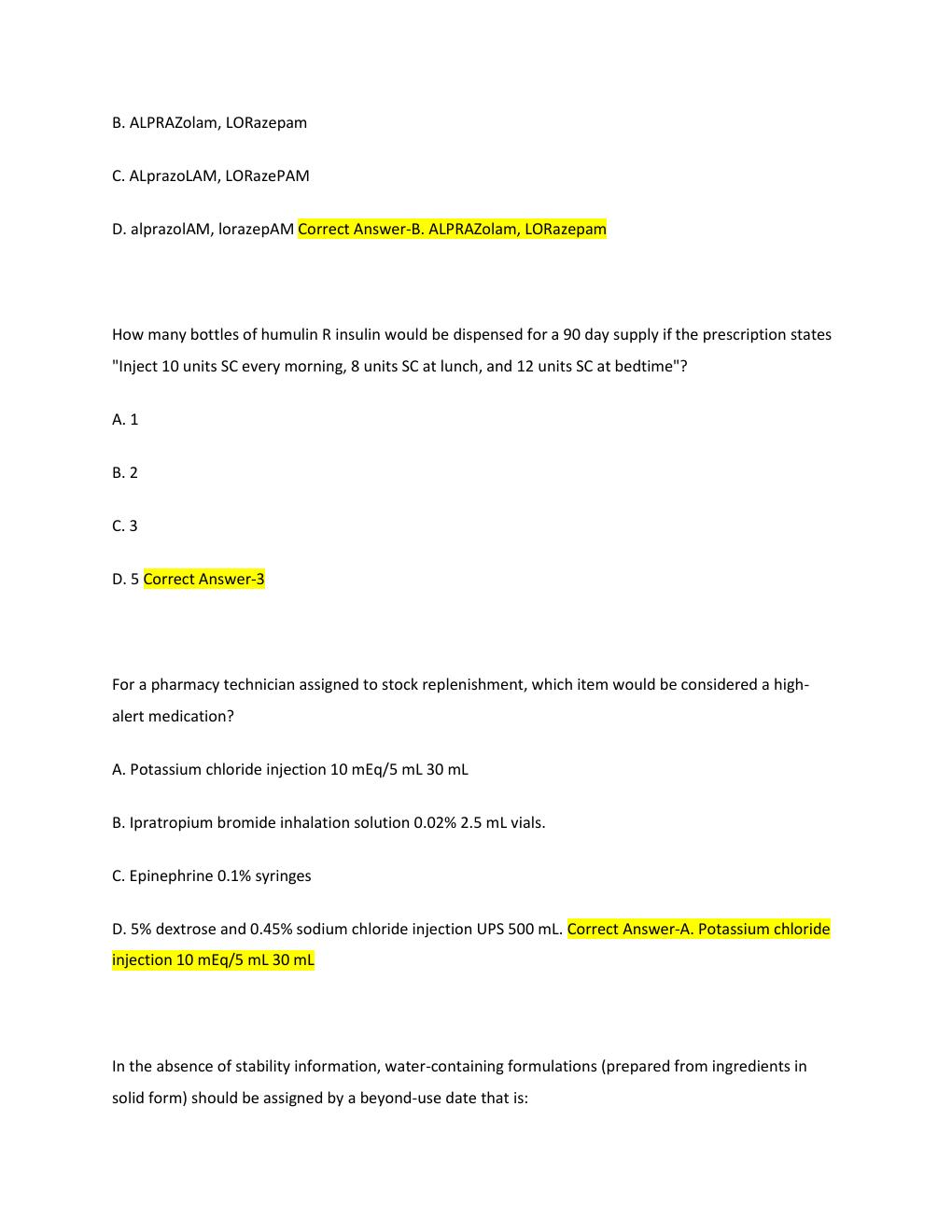 Preview page 5 of PTCB Practice Exam Multiple Choice Flashcards Latest Updated and Already Passed