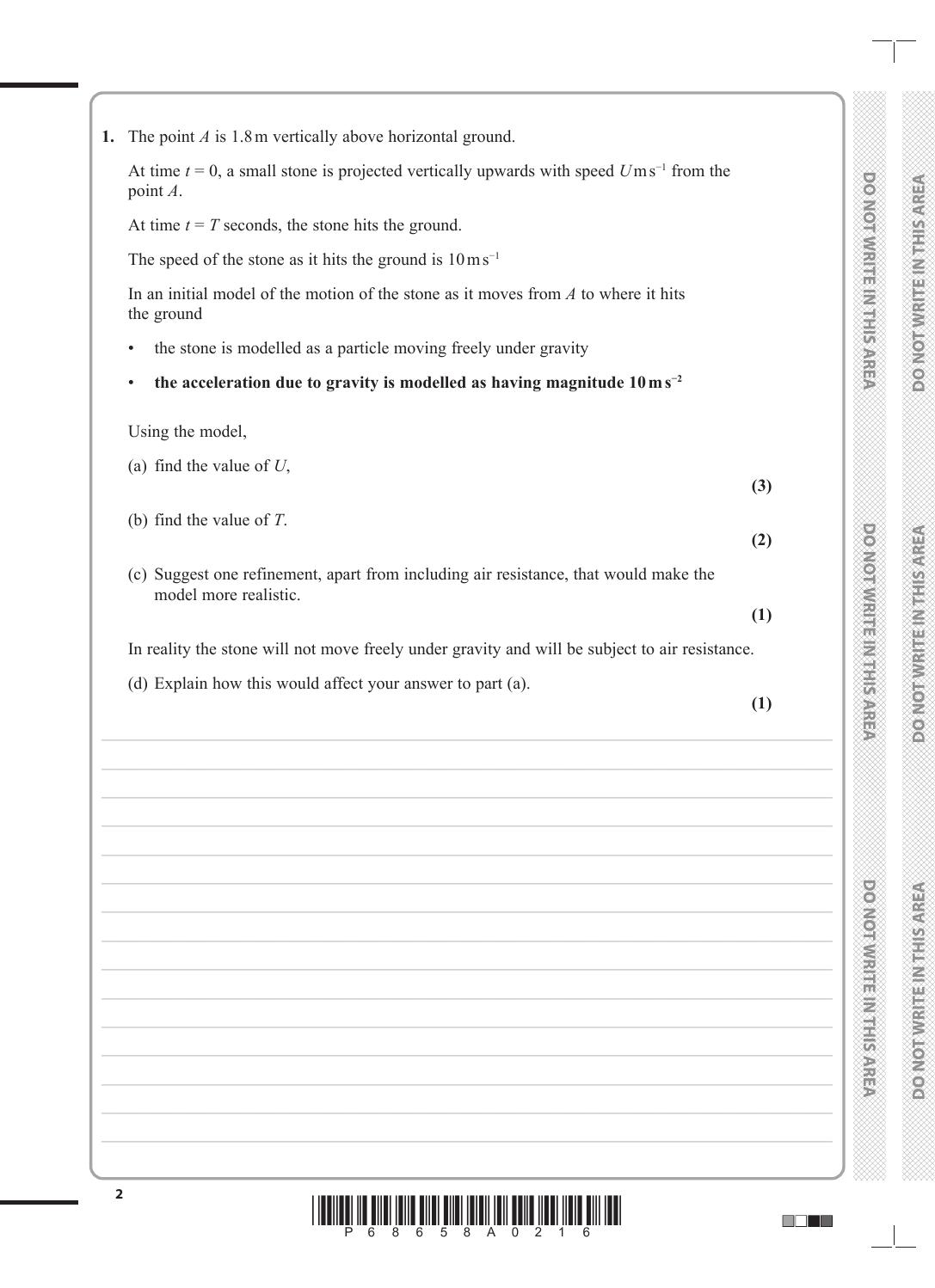 Preview page 2 of Pearson Edexcel Level 3 GCE Mathematics Advanced Subsidiary PAPER 22: Mechanics QUESTION PAPER 2022
