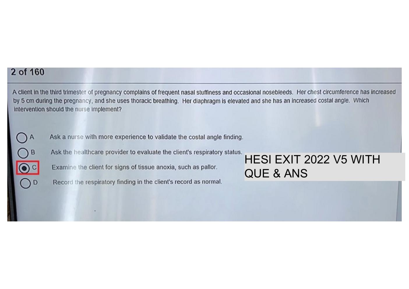 Preview page 2 of HESI EXIT RN V5 Exam Prep from 2022 I Contains 160 REAL EXAM Most Teated Q&A