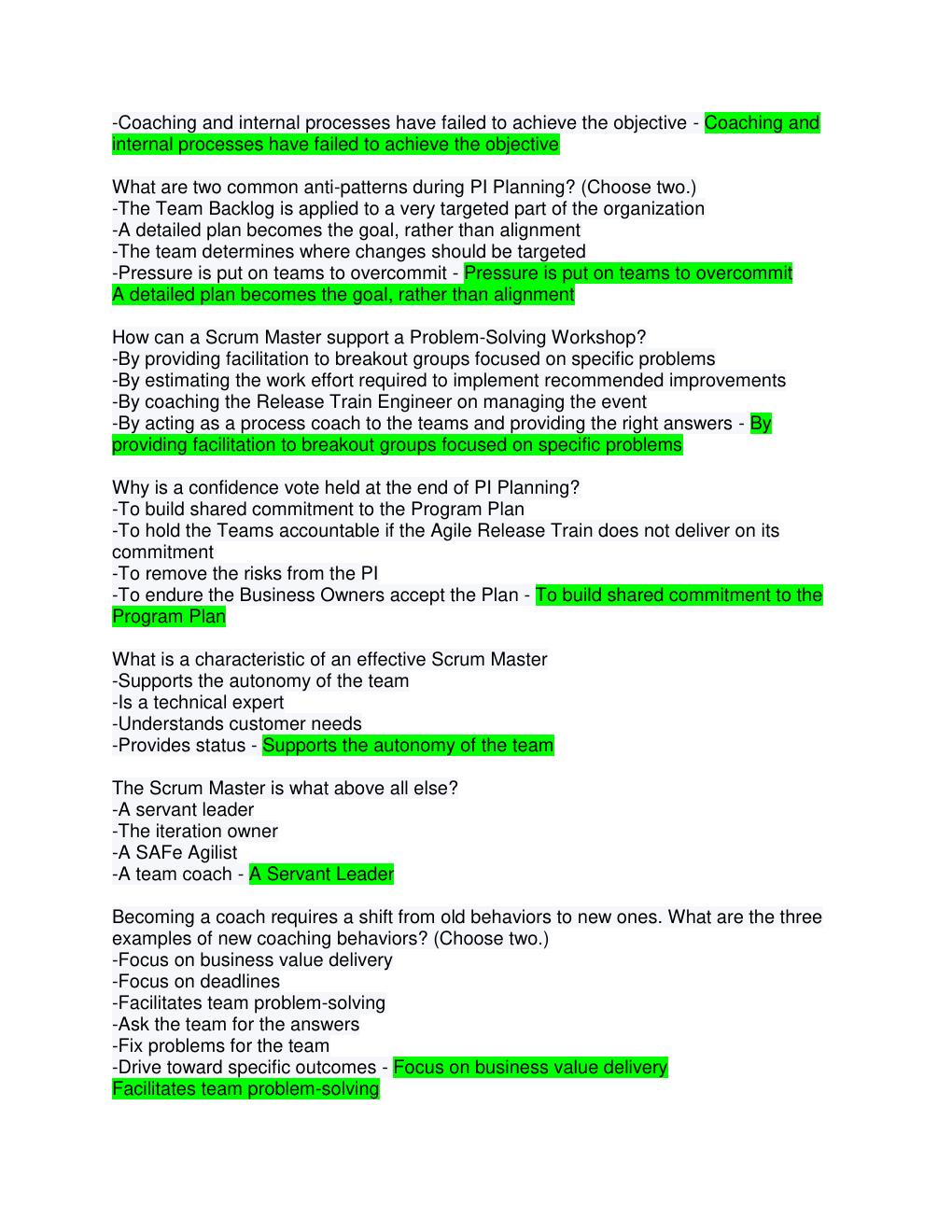 Preview page 2 of SAFe Scrum Master 5.0 Question & Answers  .