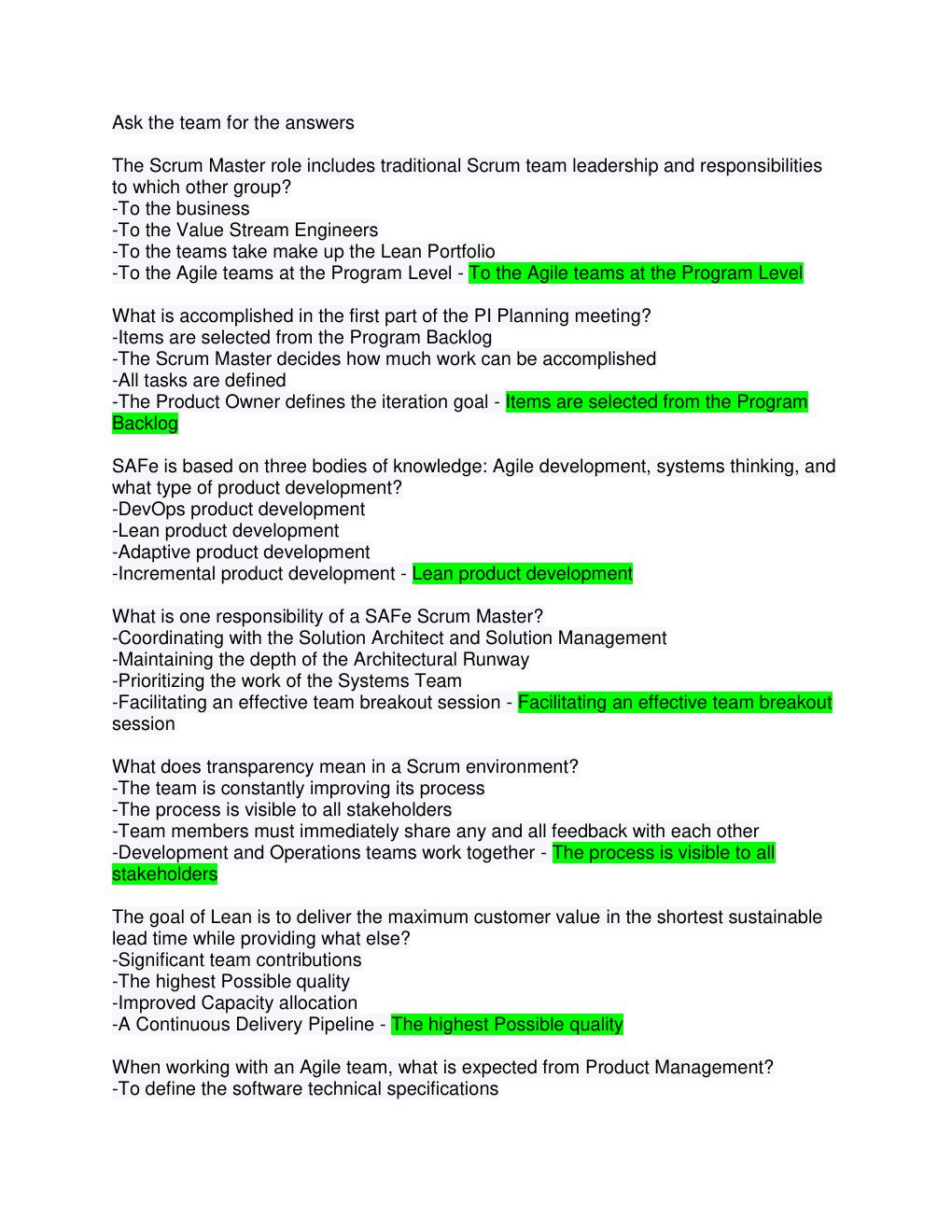 Preview page 3 of SAFe Scrum Master 5.0 Question & Answers  .