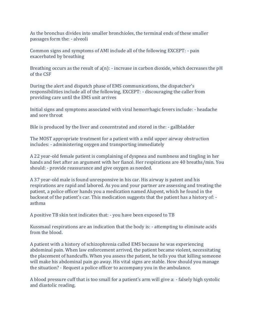 Preview page 2 of JB LEARNING: EMT FINAL EXAM QUESTIONS AND ANSWERS 2022 COMPLETE SOLUTION RATED A