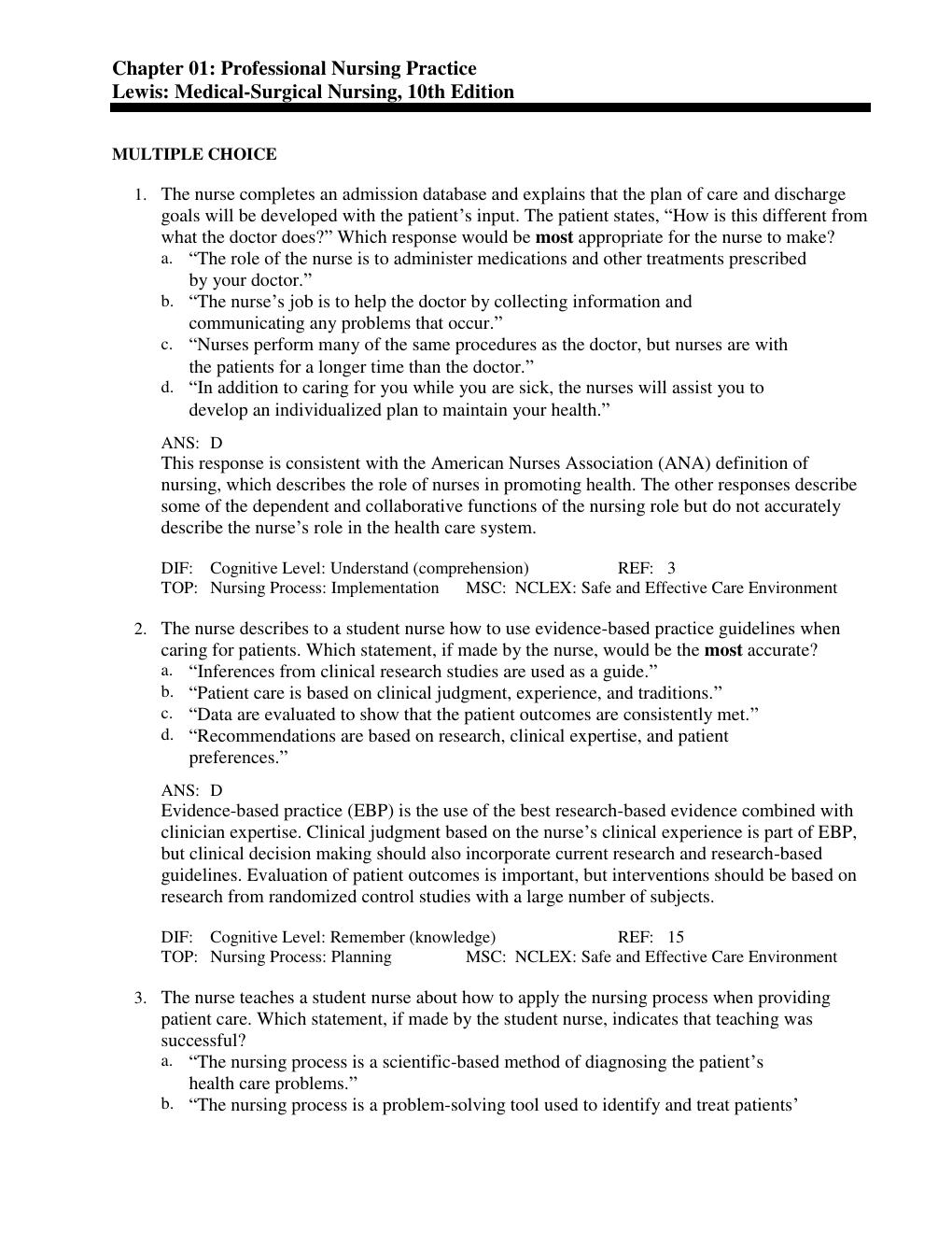 Preview page 2 of Lewis Medical Surgical 10th 2016 TEST BANK