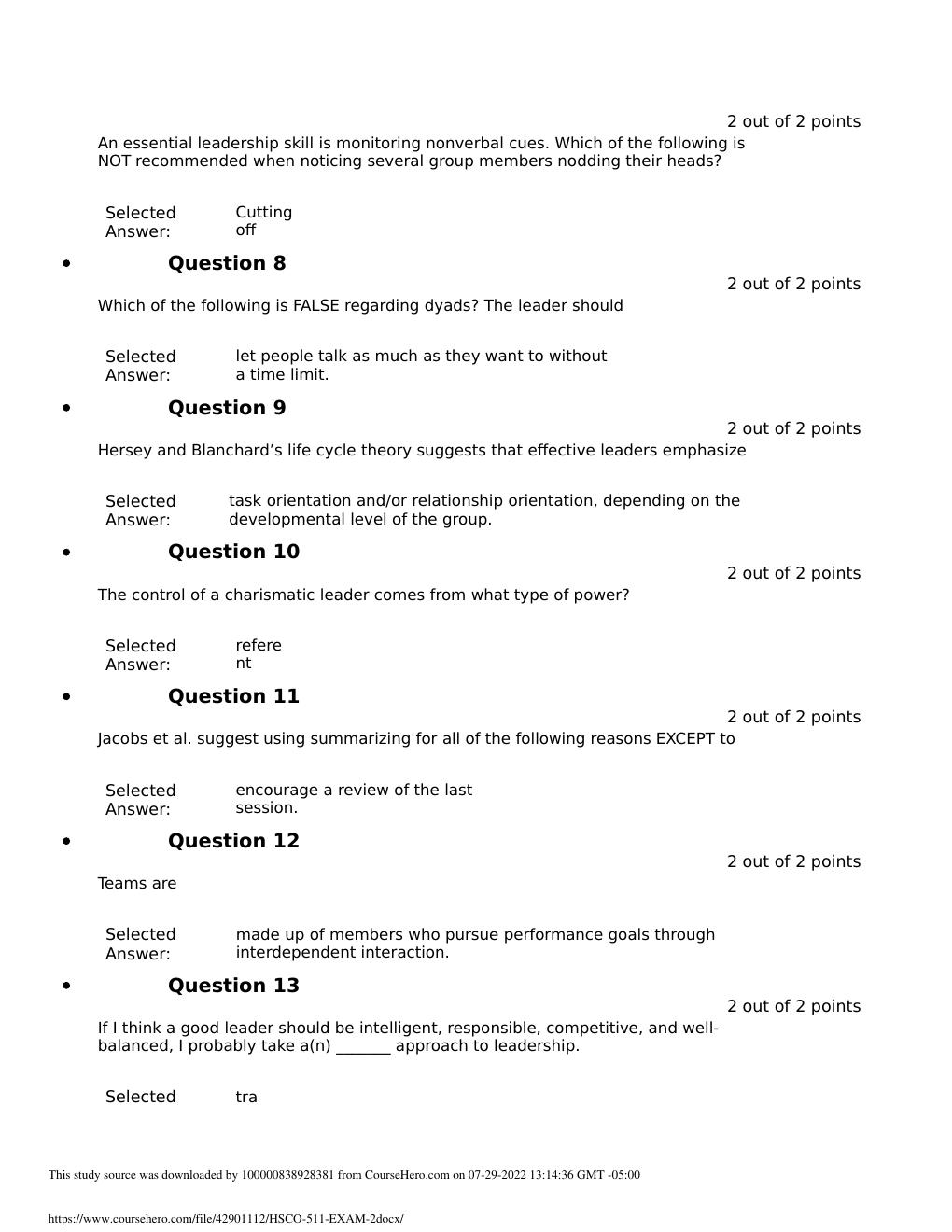 Preview page 2 of HSCO 511 Exam 2   With complete solutions  - Liberty University