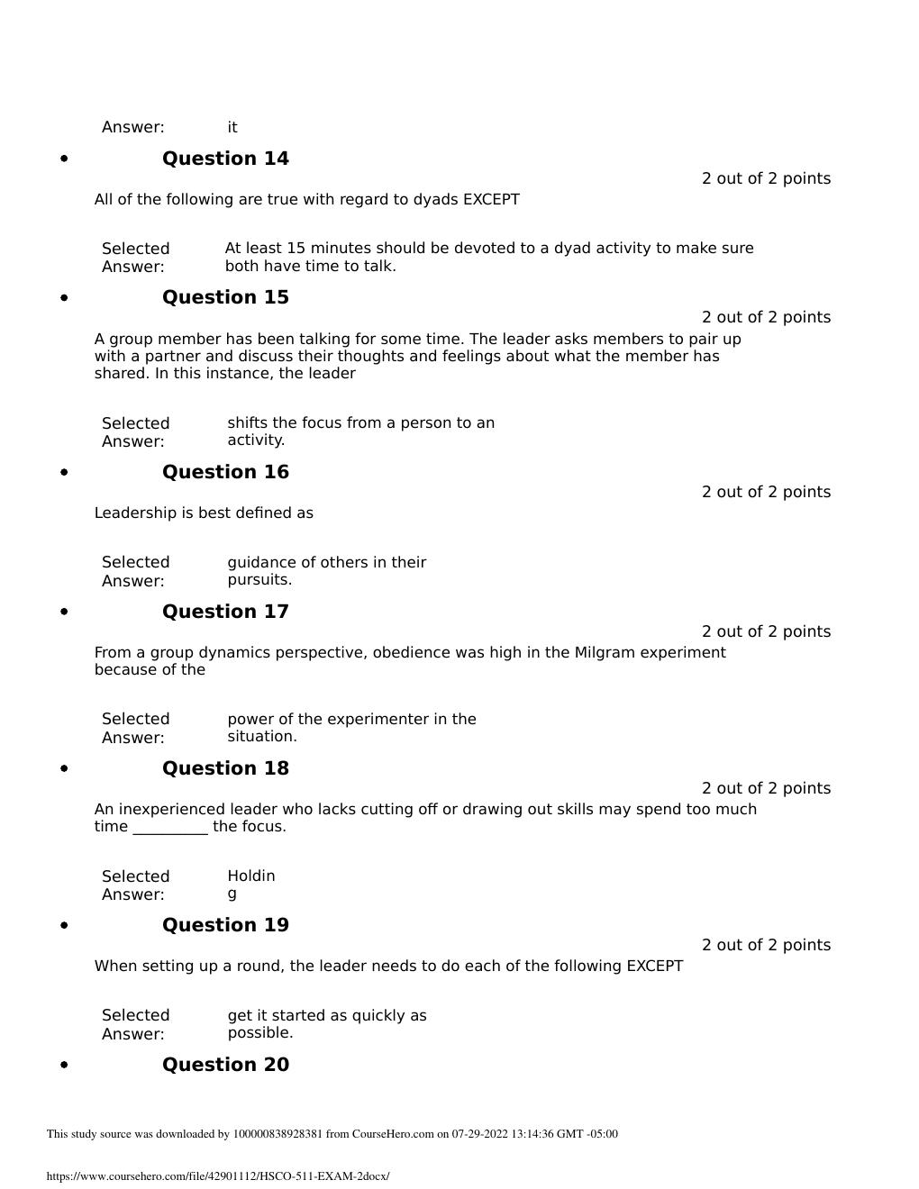 Preview page 3 of HSCO 511 Exam 2   With complete solutions  - Liberty University