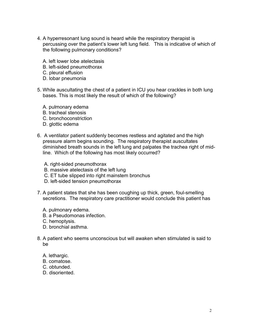 Preview page 2 of Respiratory Therapy NBRC 500 Practice Questions And Answers (A+ Guide)