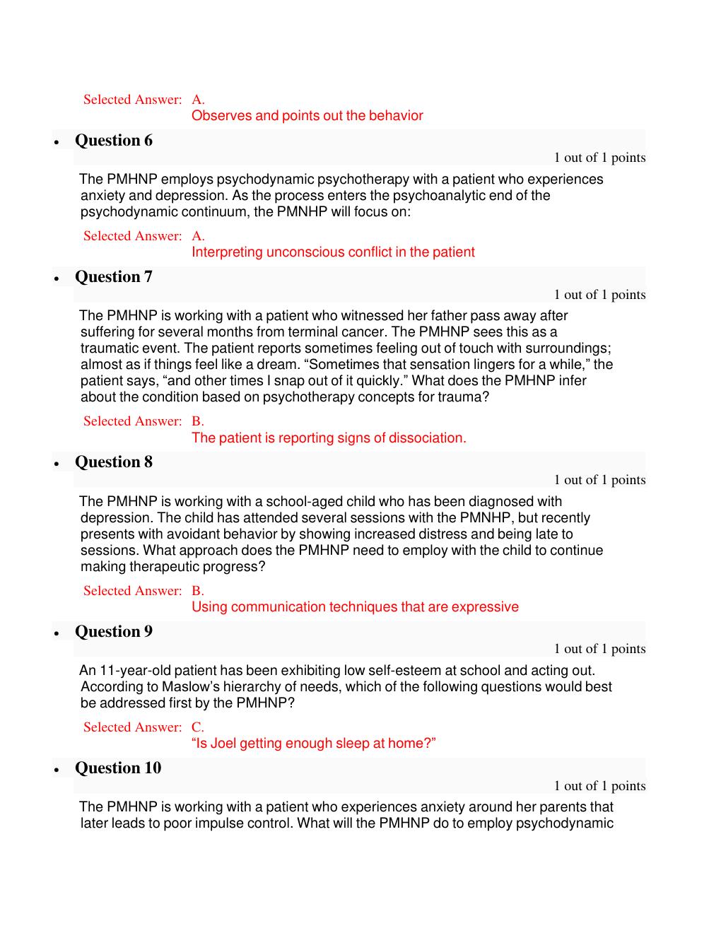 Preview page 2 of NURS 6640 Psychotherapy with Individuals  Midterm Exam 4 - Question With A satified Answers