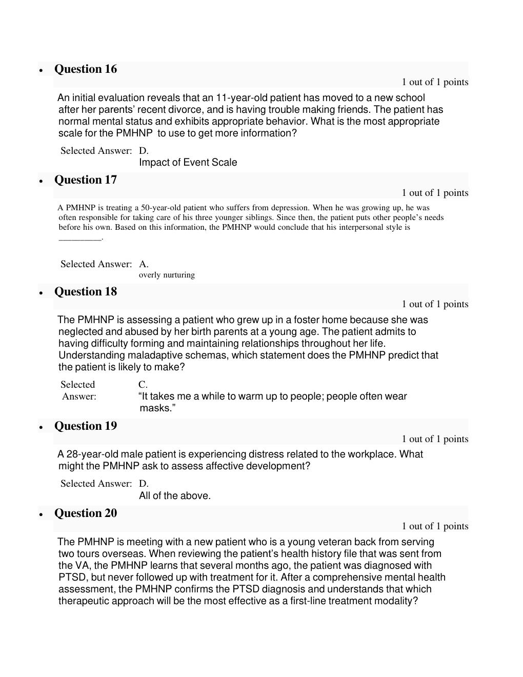Preview page 4 of NURS 6640 Psychotherapy with Individuals  Midterm Exam 4 - Question With A satified Answers