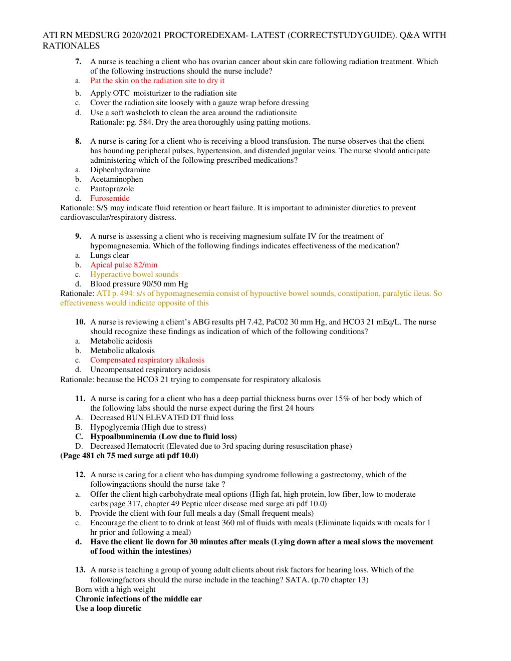 Preview page 3 of ATI RN MEDSURG 2020-2021 PROCTOREDEXAM- LATEST (CORRECTSTUDYGUIDE). Q&A WITH RATIONALES