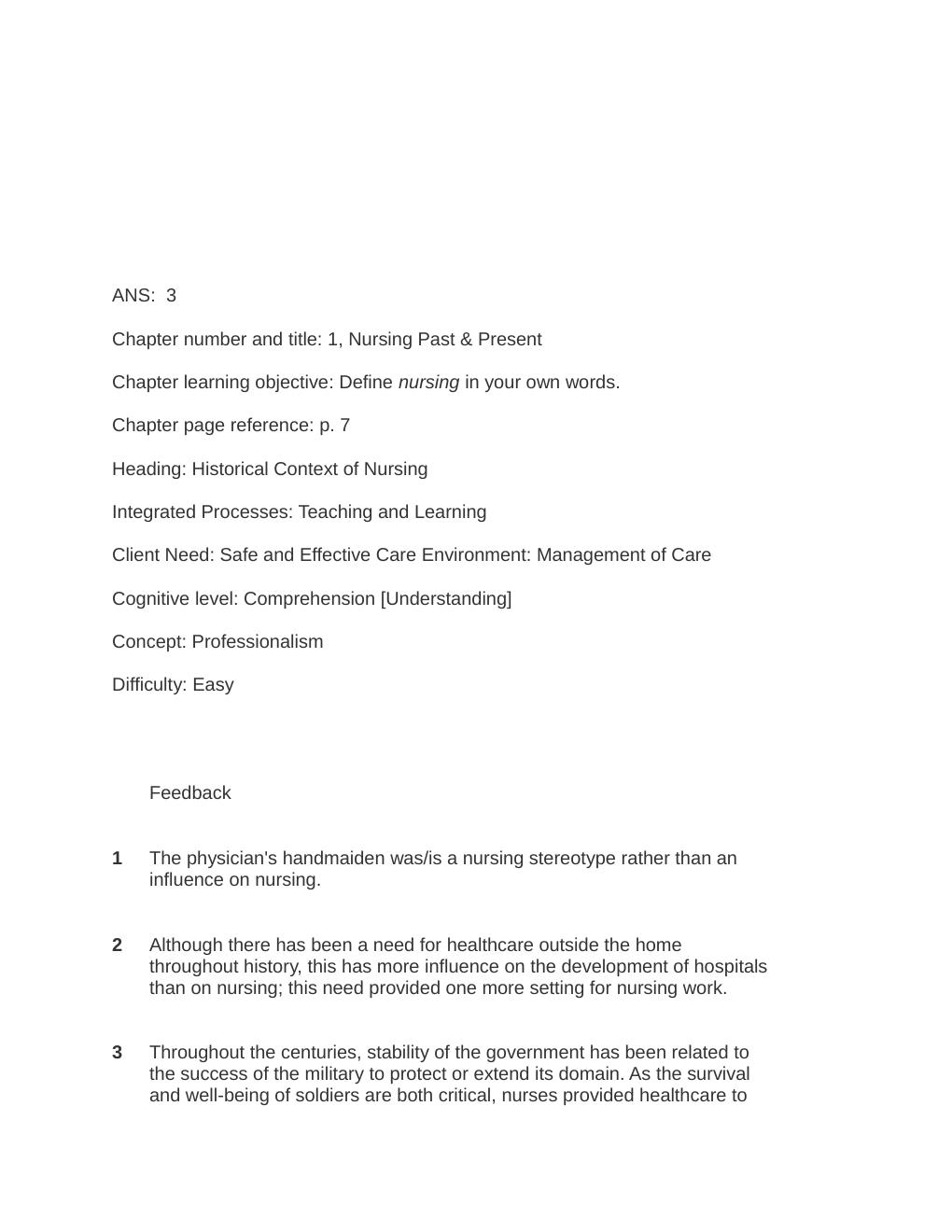 Preview page 2 of Test Bank Basic Nursing Thinking, Doing, and  Caring 2nd Edition by Leslie S. Treas