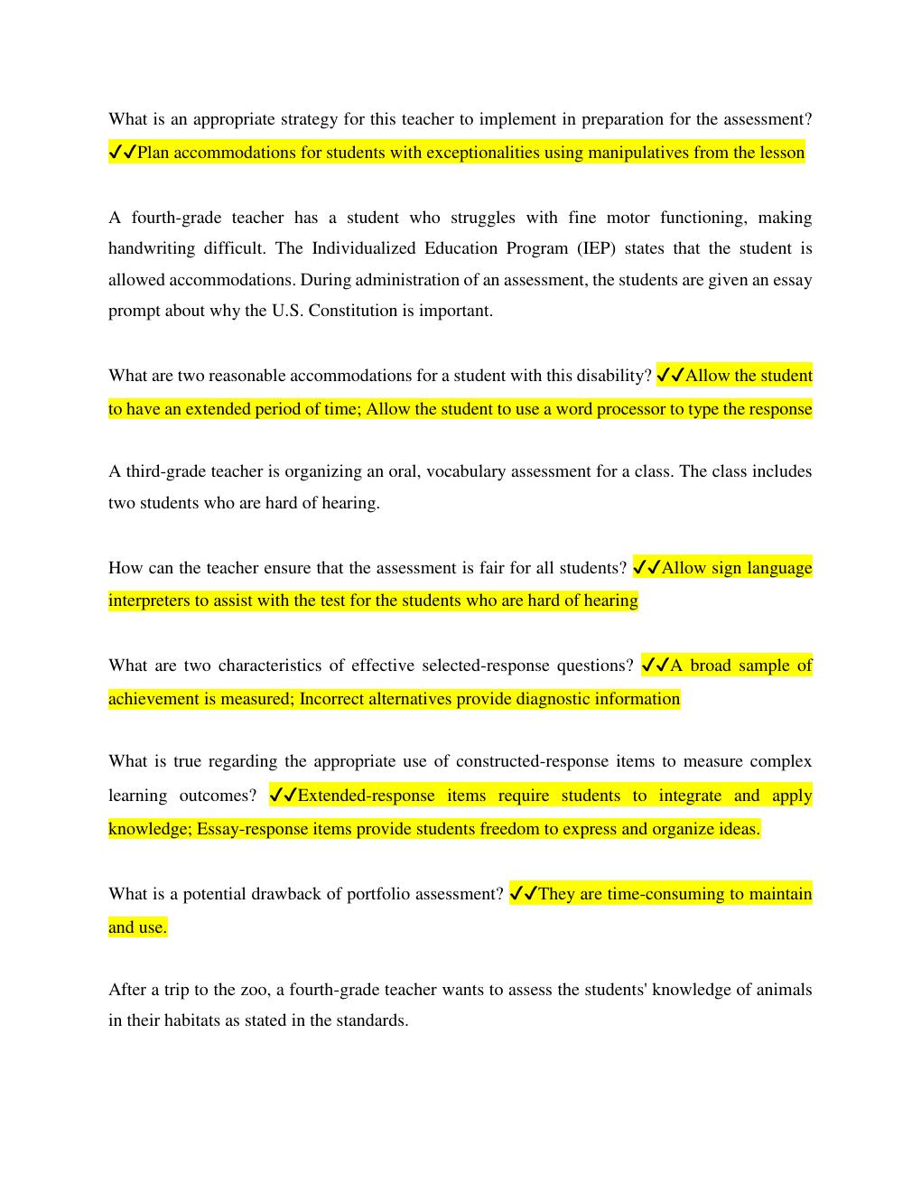 Preview page 2 of WGU Educational Assessment DRC1 Questions and Answers Rated A