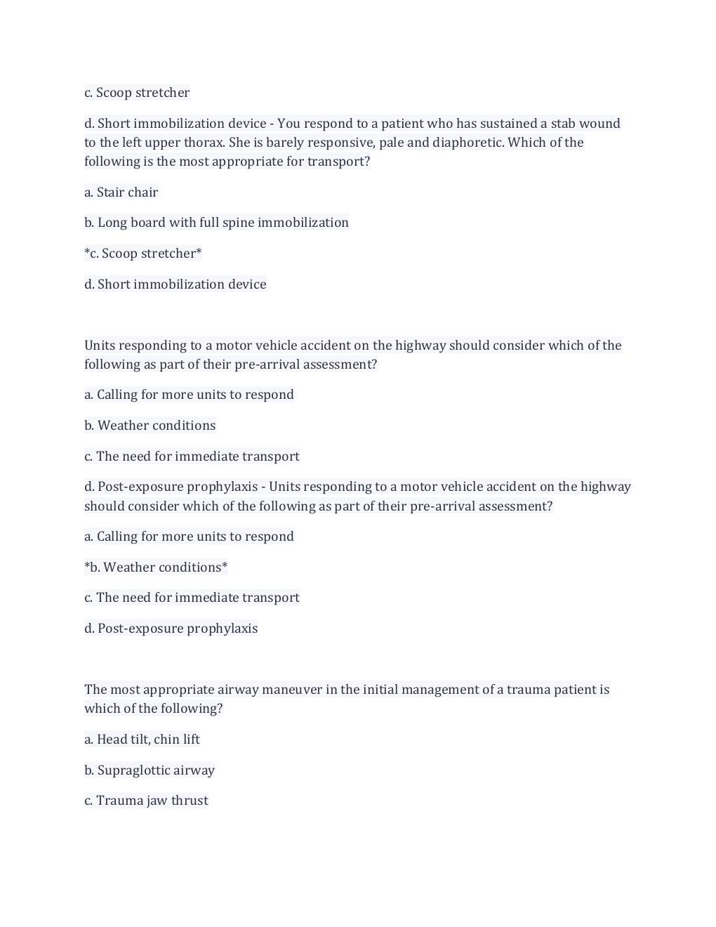 Preview page 3 of PHTLS 9th Ed. Self-Test Questions And Answers Multiple Choices With Complete Solution. Download