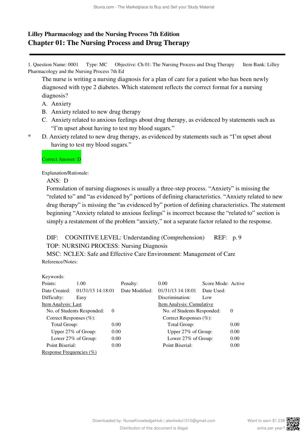 Preview page 2 of Test Bank for Lilley Pharmacology and the Nursing Process 7th Edition