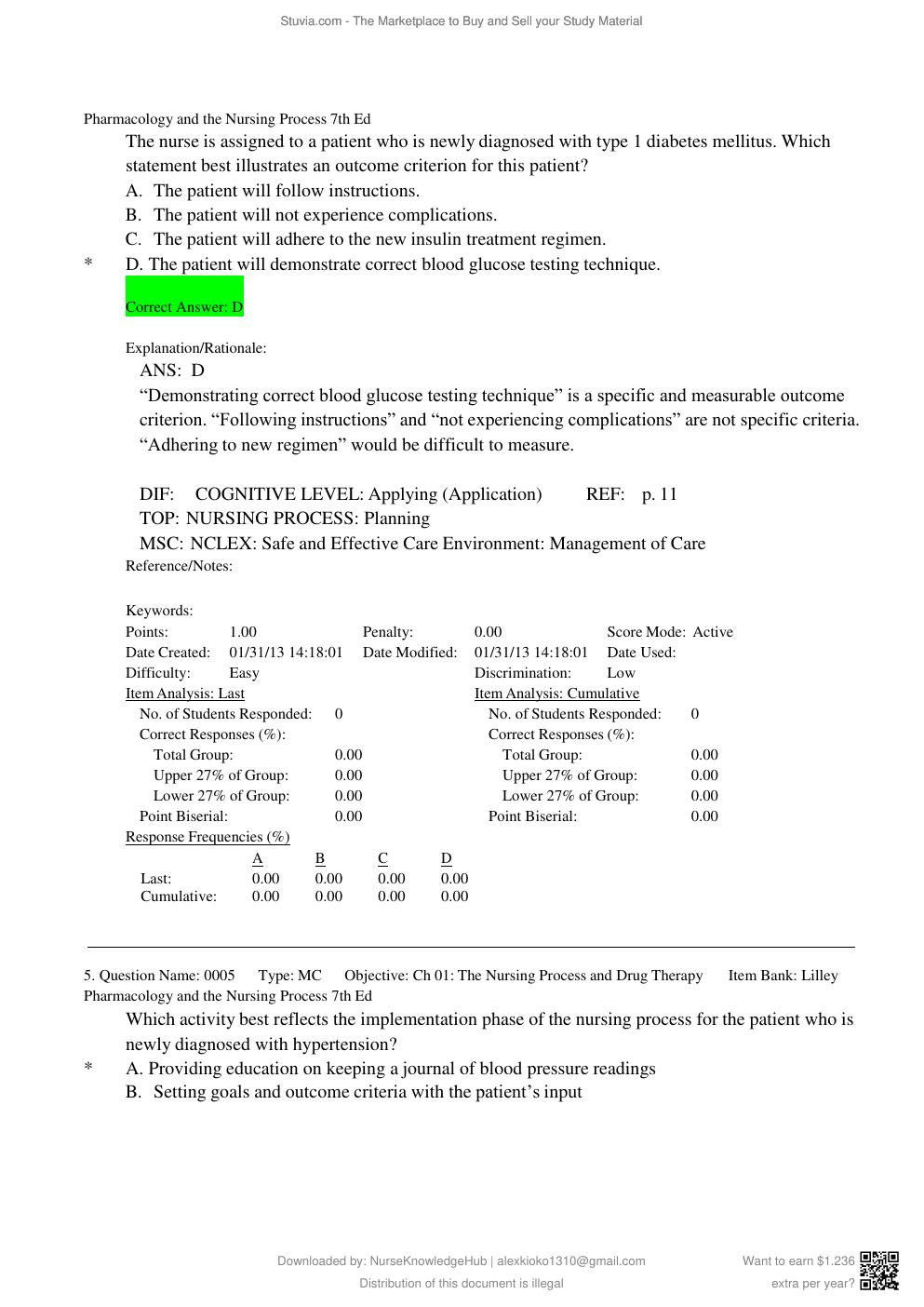 Preview page 5 of Test Bank for Lilley Pharmacology and the Nursing Process 7th Edition