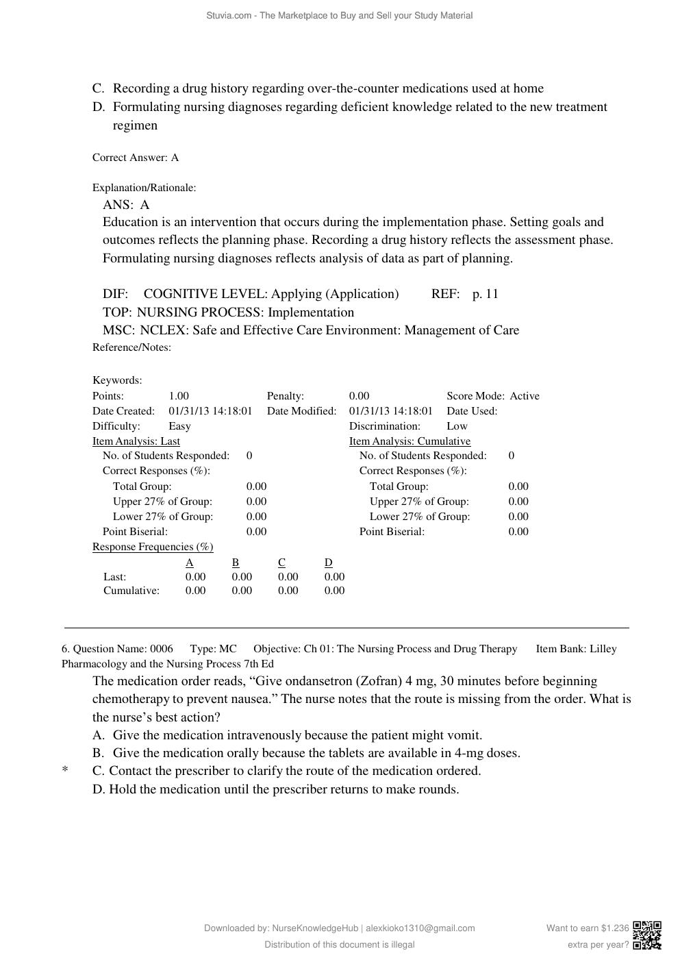 Preview page 6 of Test Bank for Lilley Pharmacology and the Nursing Process 7th Edition