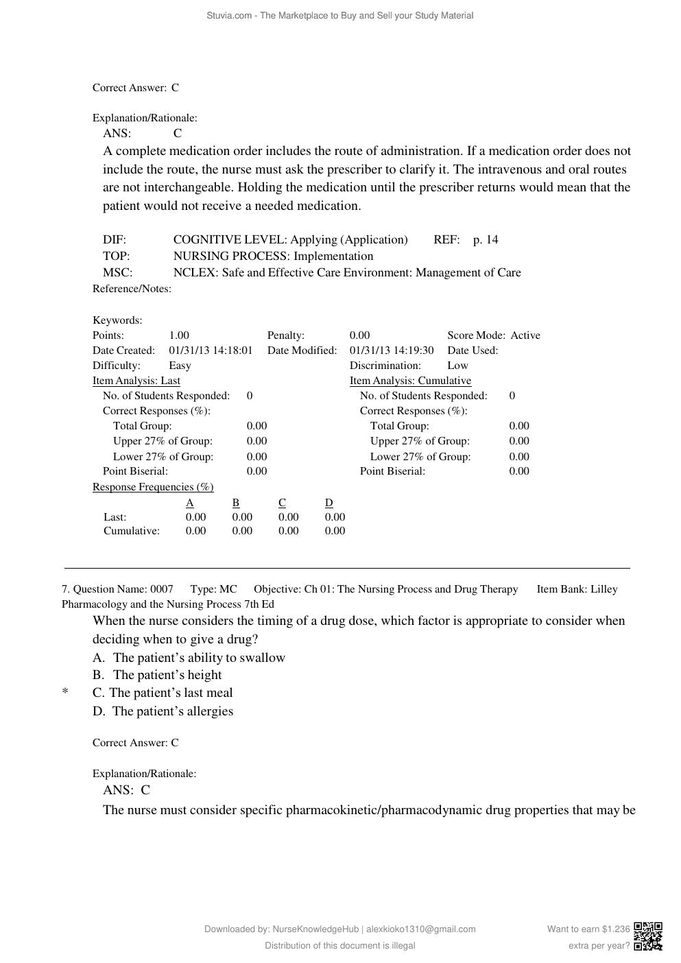 Preview page 7 of Test Bank for Lilley Pharmacology and the Nursing Process 7th Edition