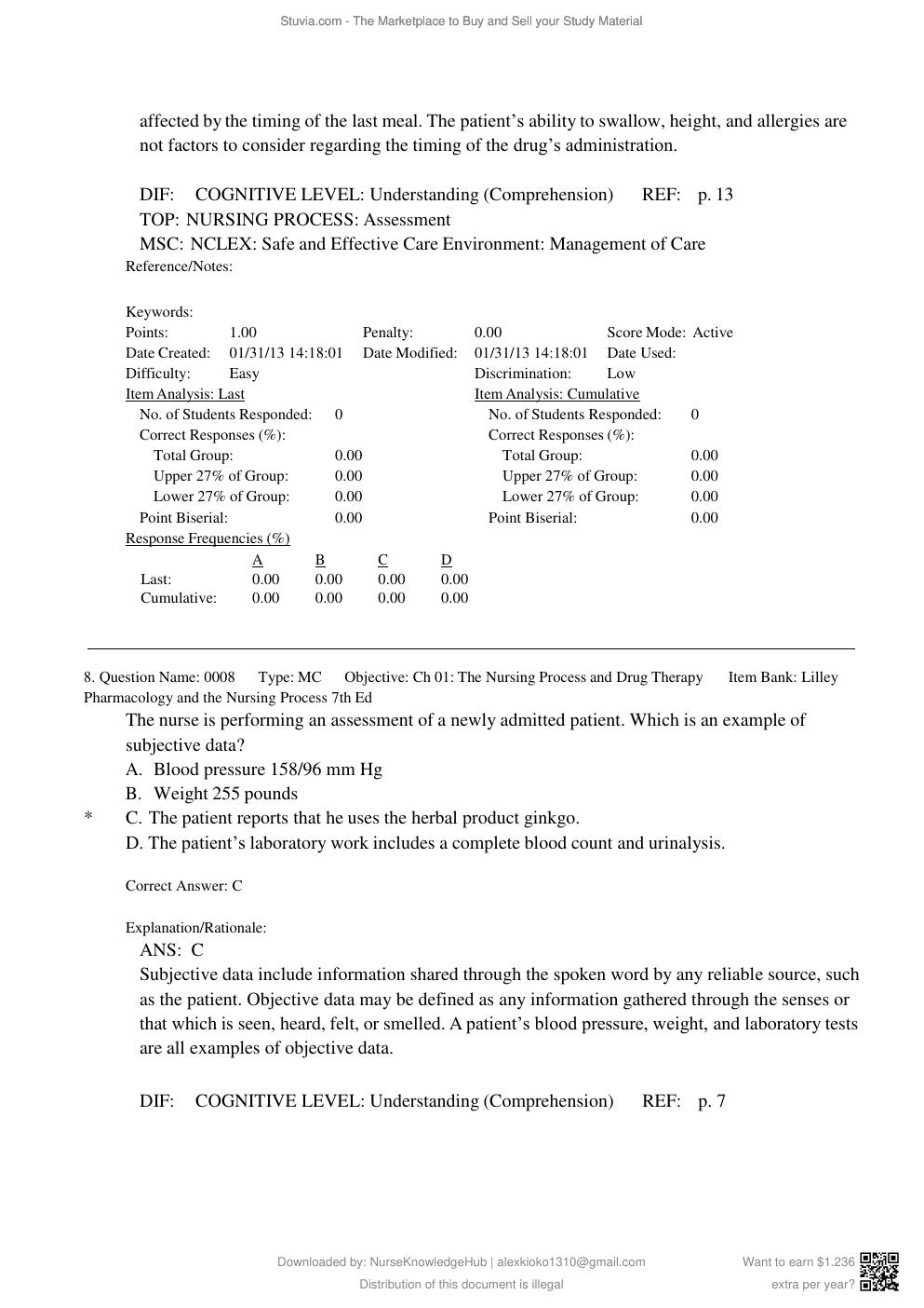 Preview page 8 of Test Bank for Lilley Pharmacology and the Nursing Process 7th Edition