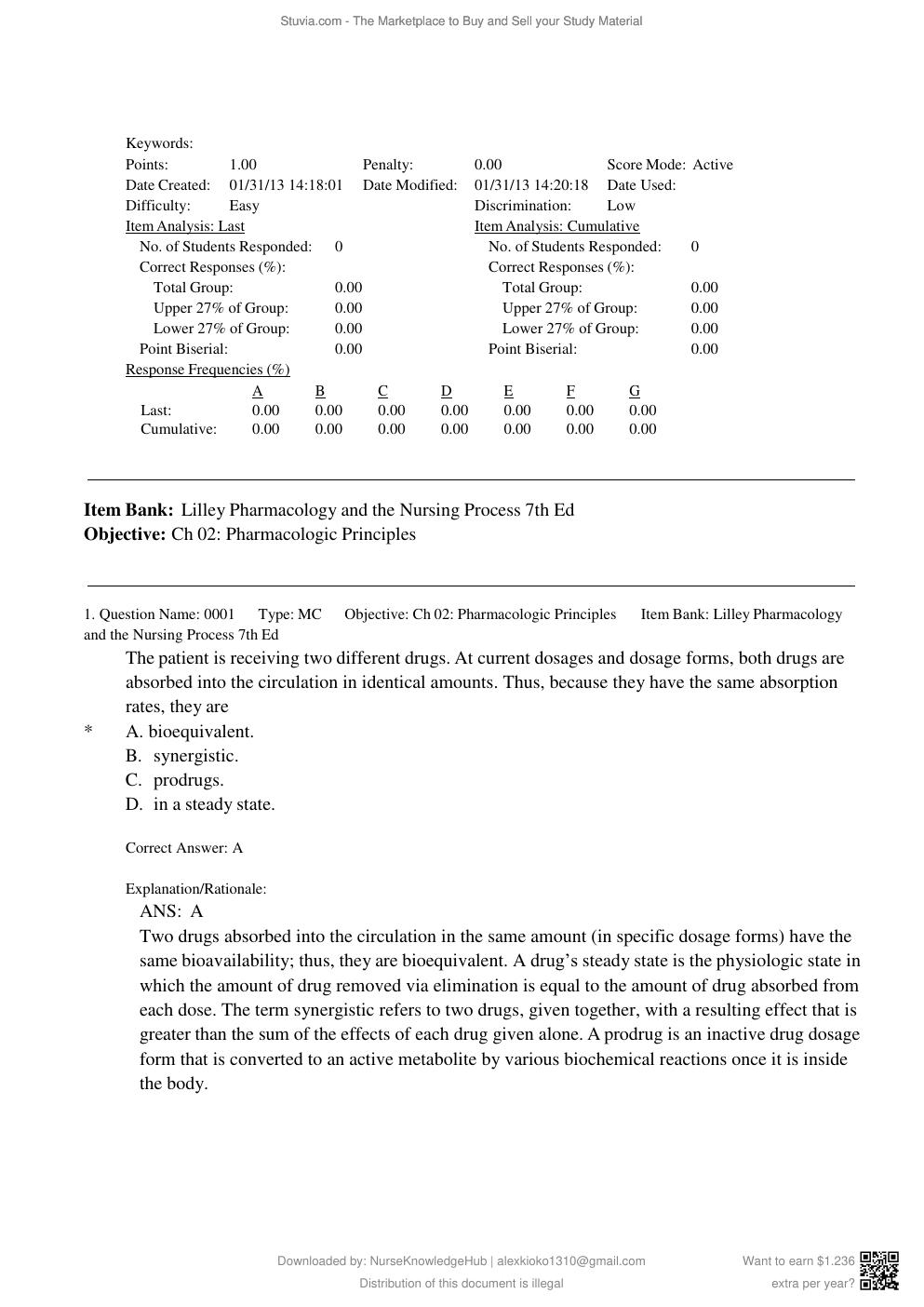 Preview page 10 of Test Bank for Lilley Pharmacology and the Nursing Process 7th Edition