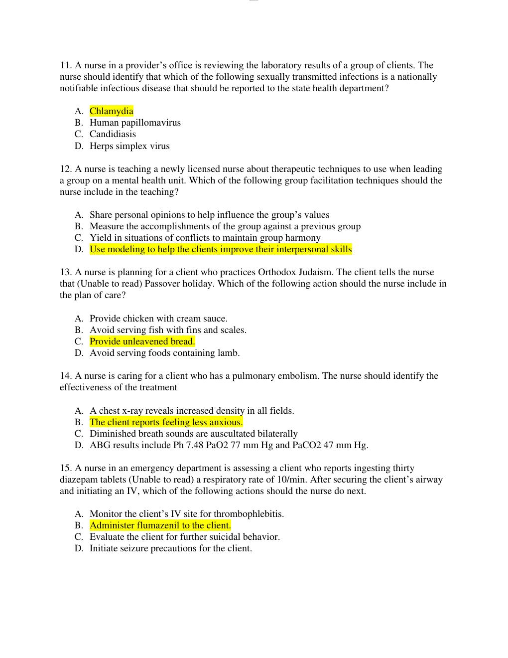 Preview page 3 of ATI RN COMPREHENSIVE PREDICTOR 2019 FORM A, B, C ALL IN ONE  || 180  Q & A IN EACH VERSION (ALL VERSIONS GRADED A)