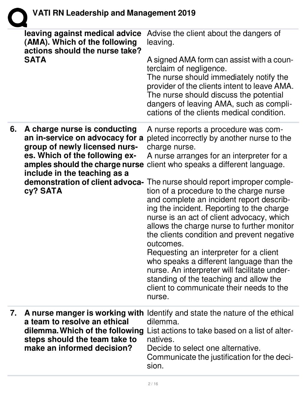 Preview page 2 of VATI RN Leadership and Management 2019