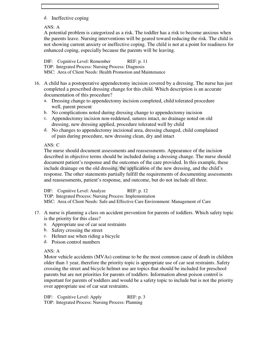 Preview page 7 of TEST BANK for Wong's Essentials of Pediatric Nursing 10th Edition by Marilyn J. Hockenberry, David Wilson