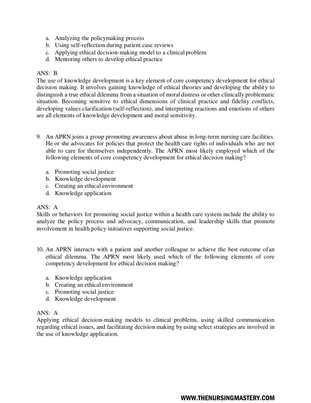 Preview page 9 of Test Bank for Advanced Practice Nursing: Essentials for Role Development 4th Edition Joel
