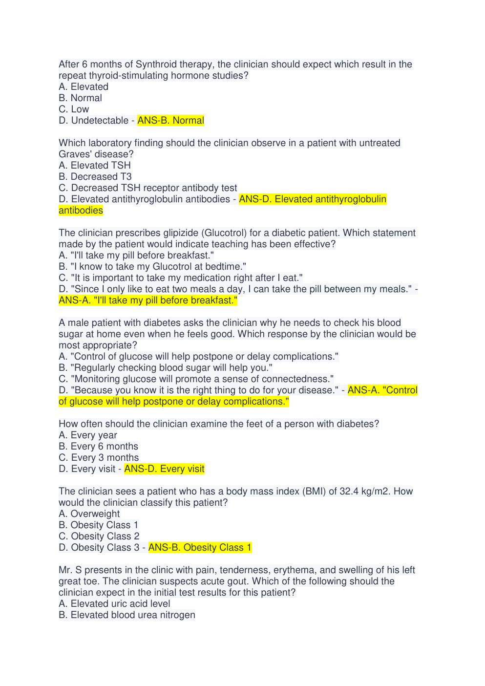 Preview page 3 of DUNPHY - ENDOCRINE AND METABOLIC PROBLEMS QUESTIONS AND ANSWERS 2022