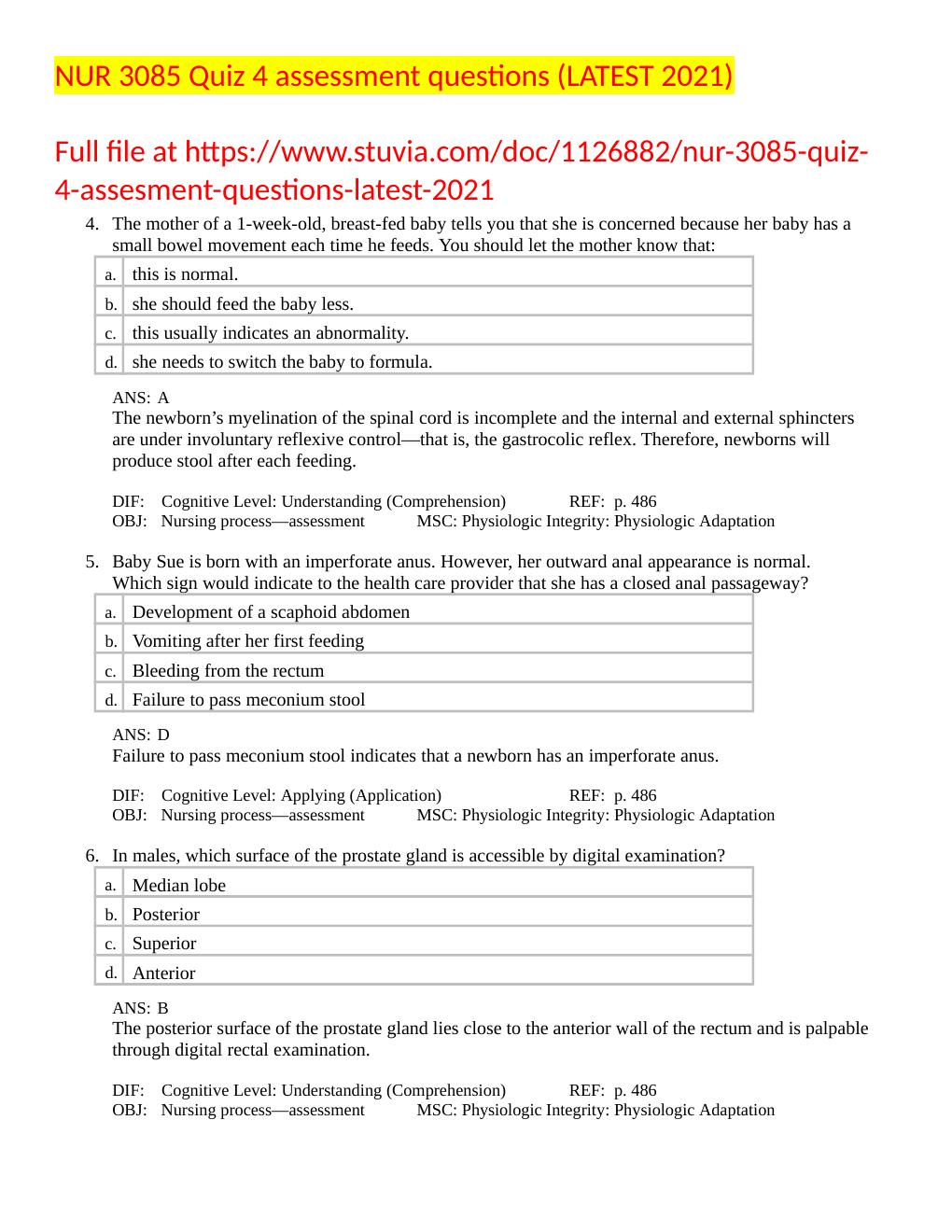 Preview page 3 of NUR 3085 Assessment Final Test Bank (LATEST 2021)