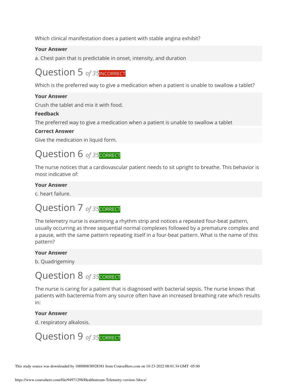 Preview page 2 of Healthstream Telemetry Version 3 Questions And Answers