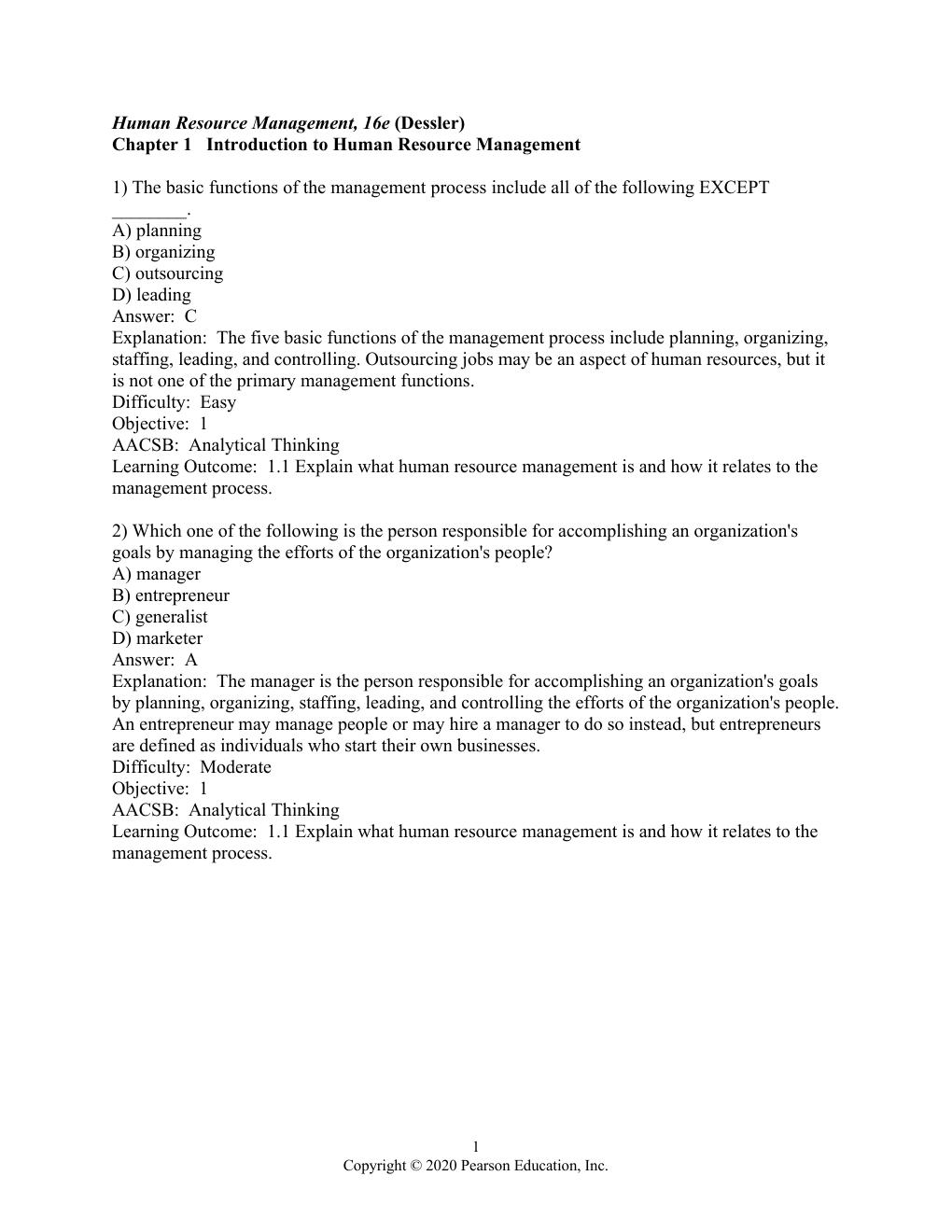 Preview page 2 of Test Bank for Human Resource Management, 16th edition By Gary Dessler