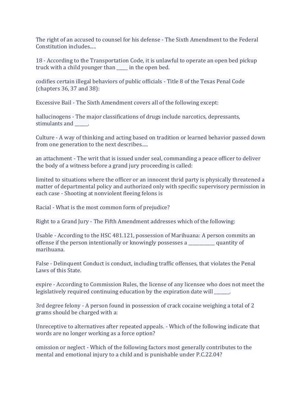 Preview page 2 of TCOLE Practice Exam Terms And Explanations