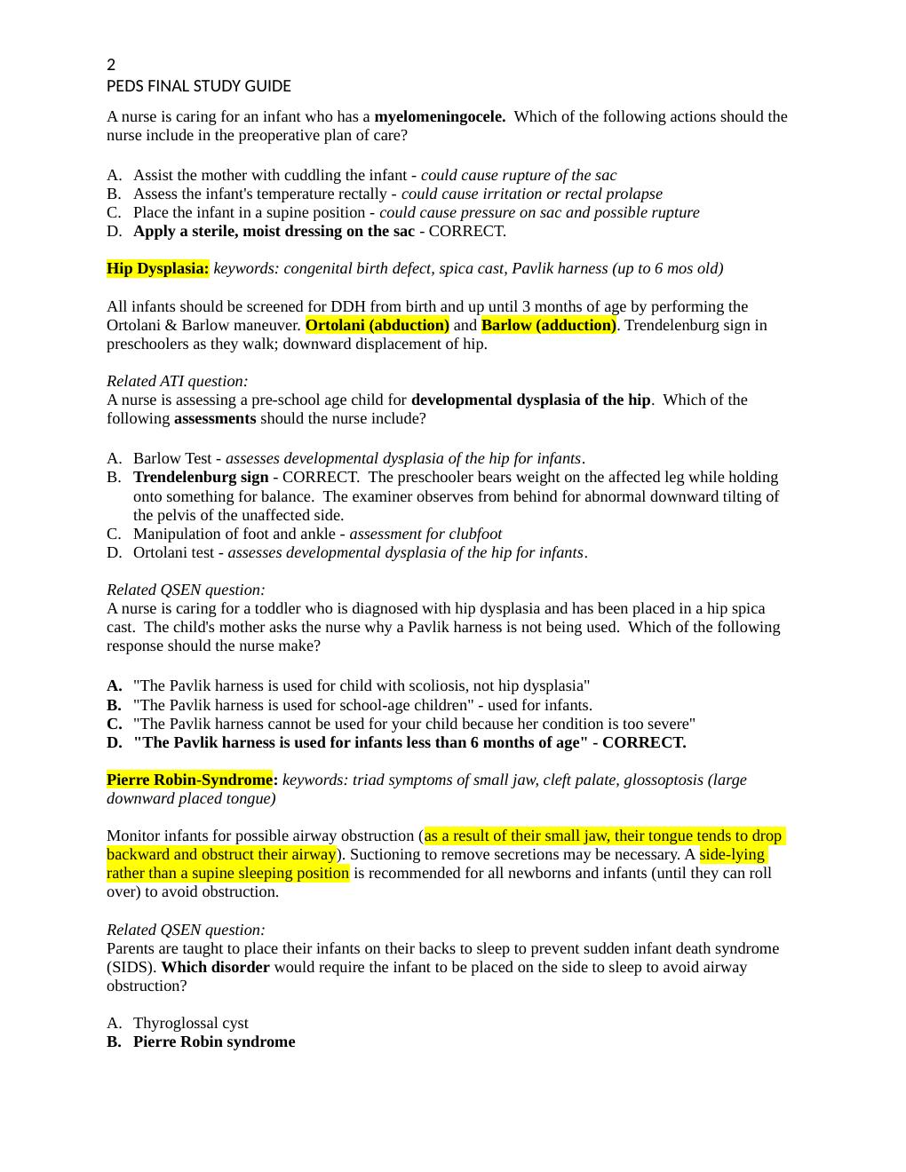 Preview page 2 of Pediatrics Final Study Guide 2022