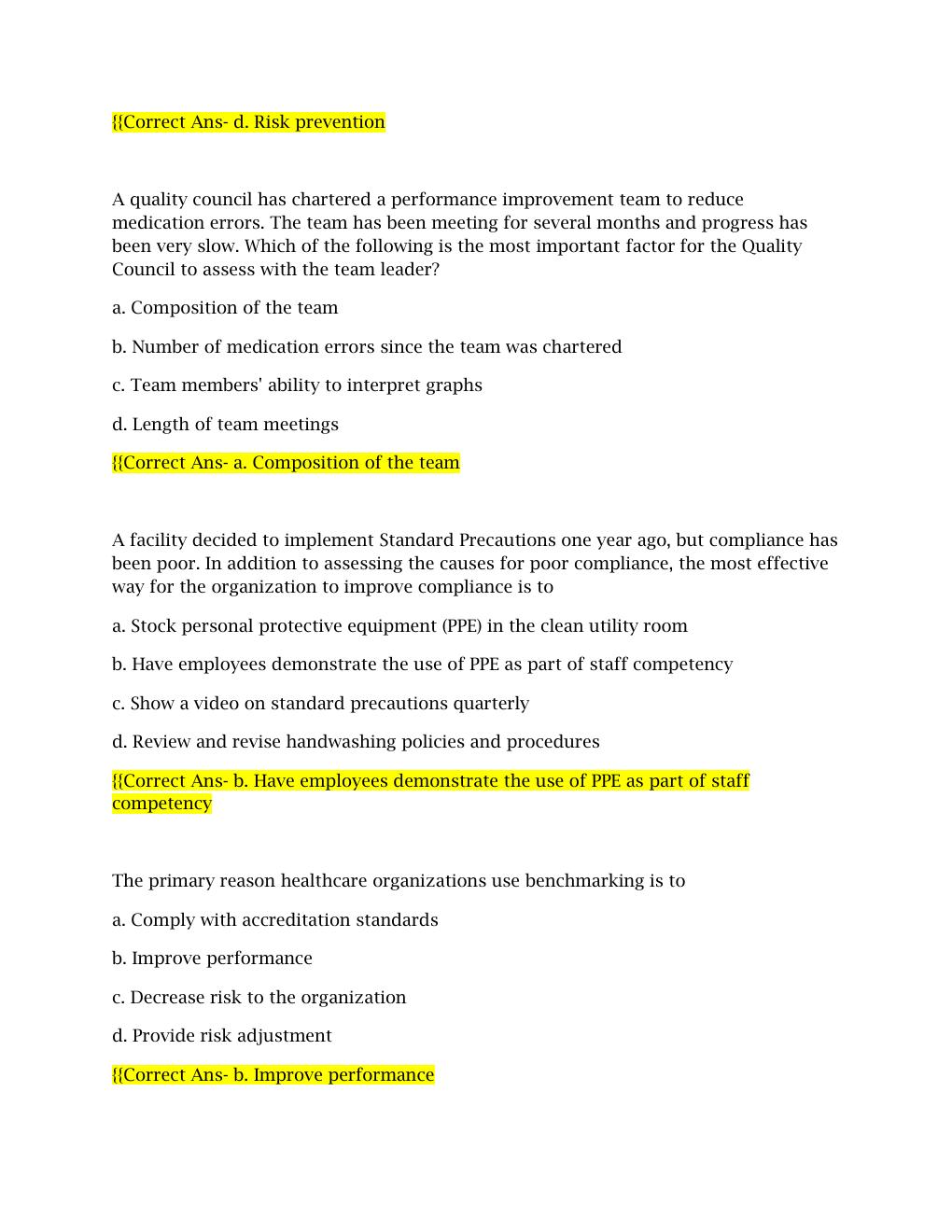 Preview page 2 of NAHQ CPHQ Practice Test completely solved 100% Verified