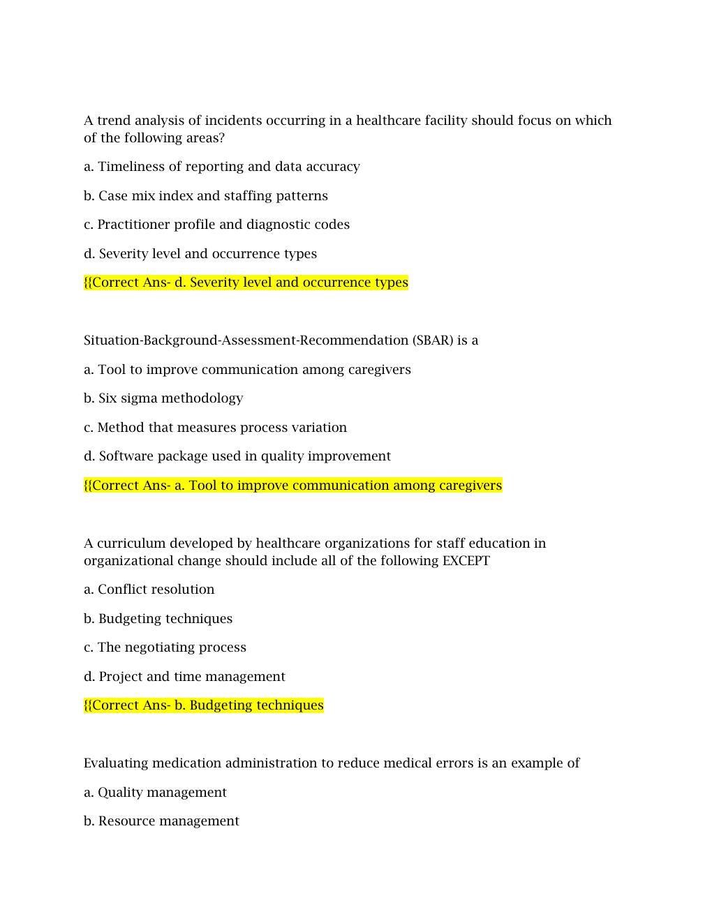 Preview page 3 of NAHQ CPHQ Practice Test completely solved 100% Verified