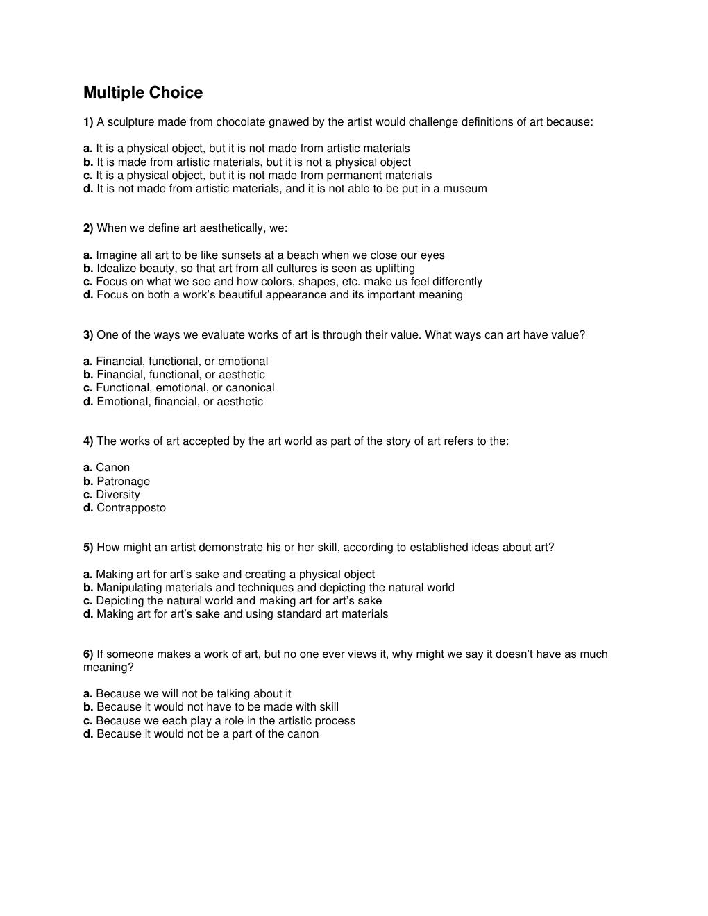 Preview page 10 of Art Matters: A Contemporary Approach to Art Appreciation 1st Edition By Pamela Gordon TEST BANK