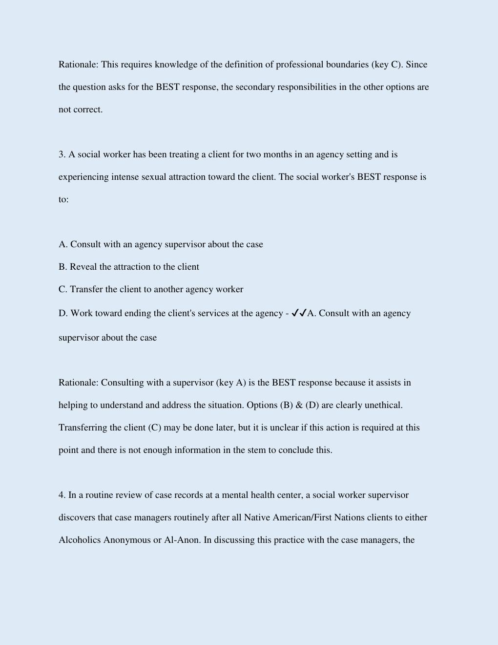 Preview page 2 of LMSW LICENSING EXAM | A 35-year-old individual has recently experienced the death of a parent and the loss of a job and