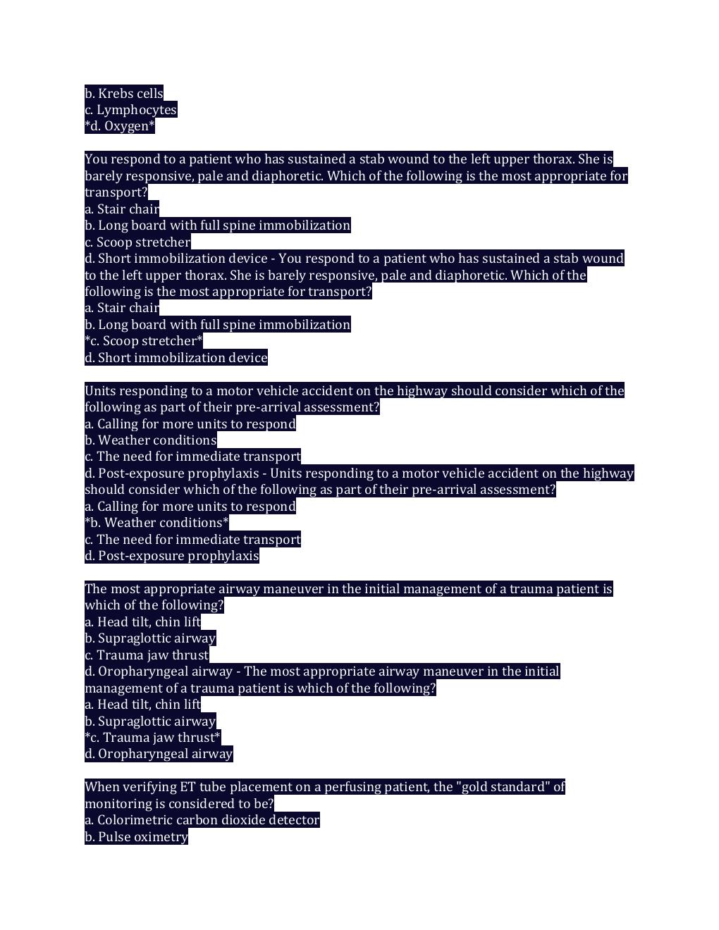 Preview page 2 of PHTLS 9th Ed. Self-test Latest Updates