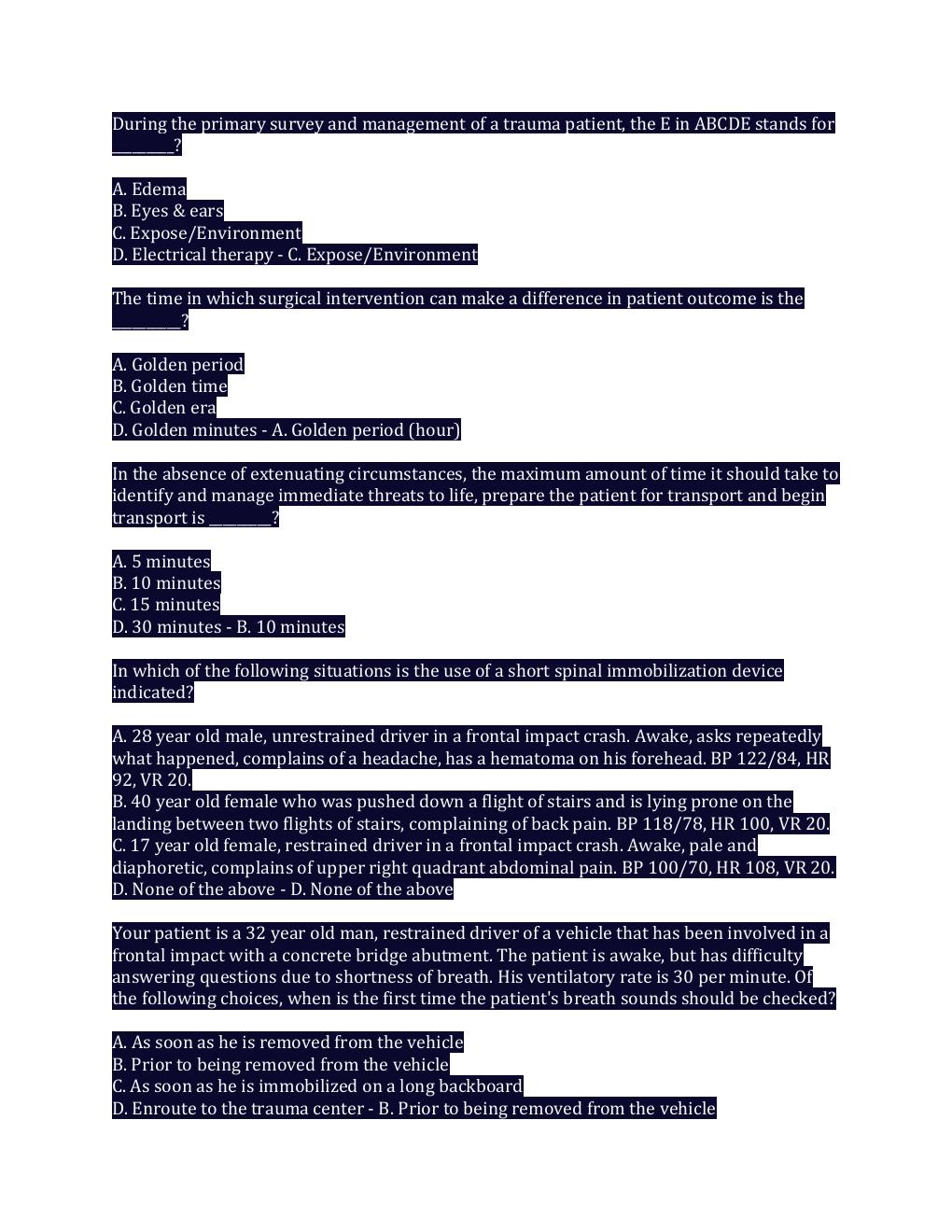 Preview page 2 of PHTLS Pre & Post Test 2023 With Complete Solution