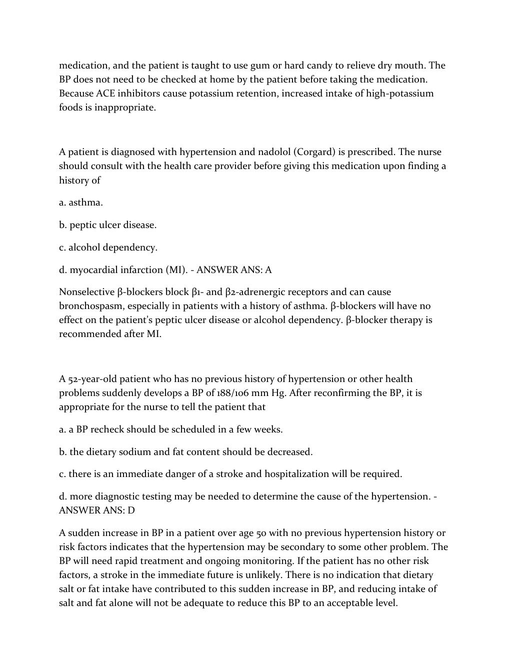 Preview page 3 of Hypertension NCLEX Quizs With Verified Answers