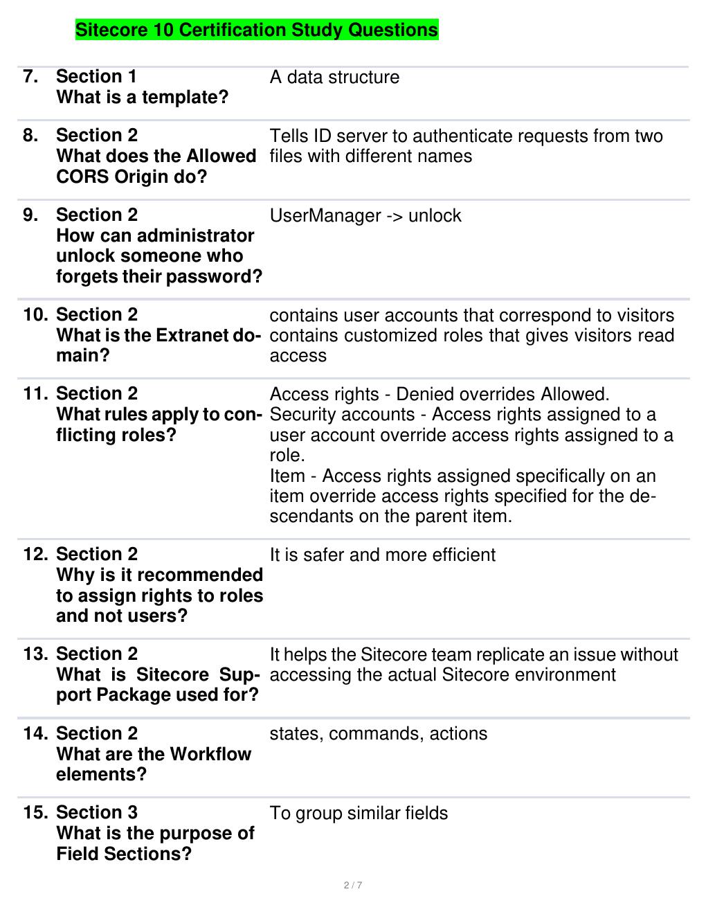 Preview page 2 of Sitecore 10 Certification Study Questions And Answers