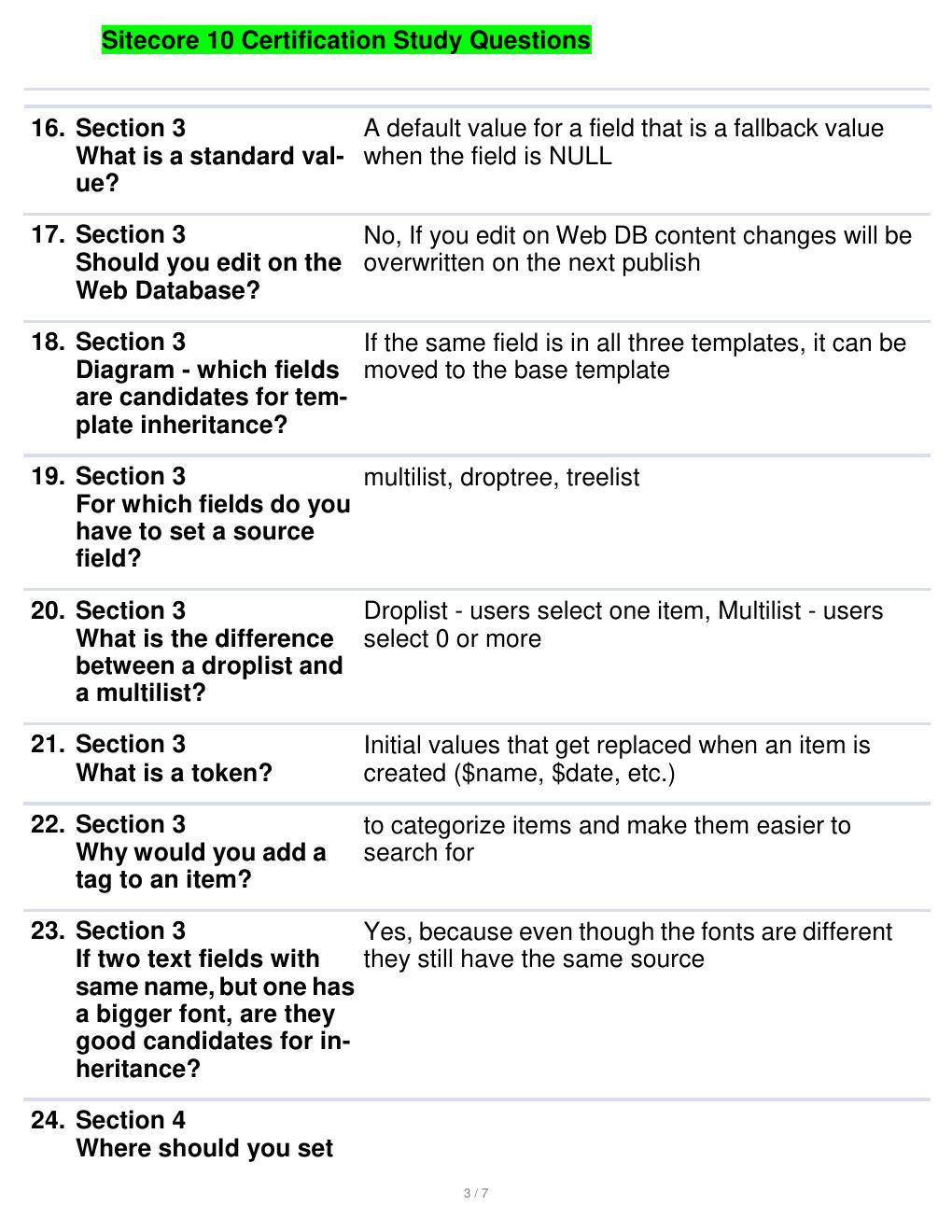 Preview page 3 of Sitecore 10 Certification Study Questions And Answers